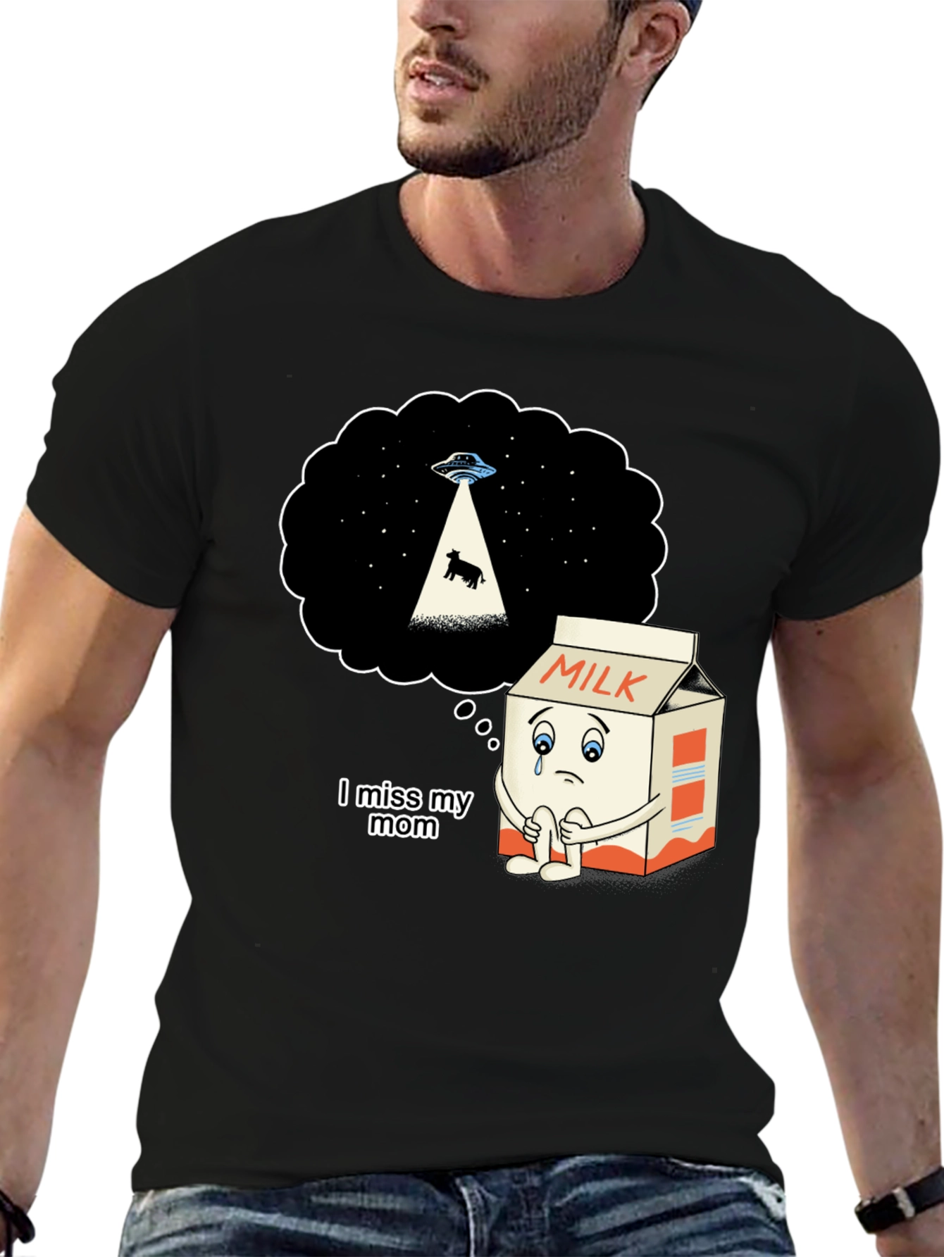 Sad Milk Cartoon Graphic T-Shirt