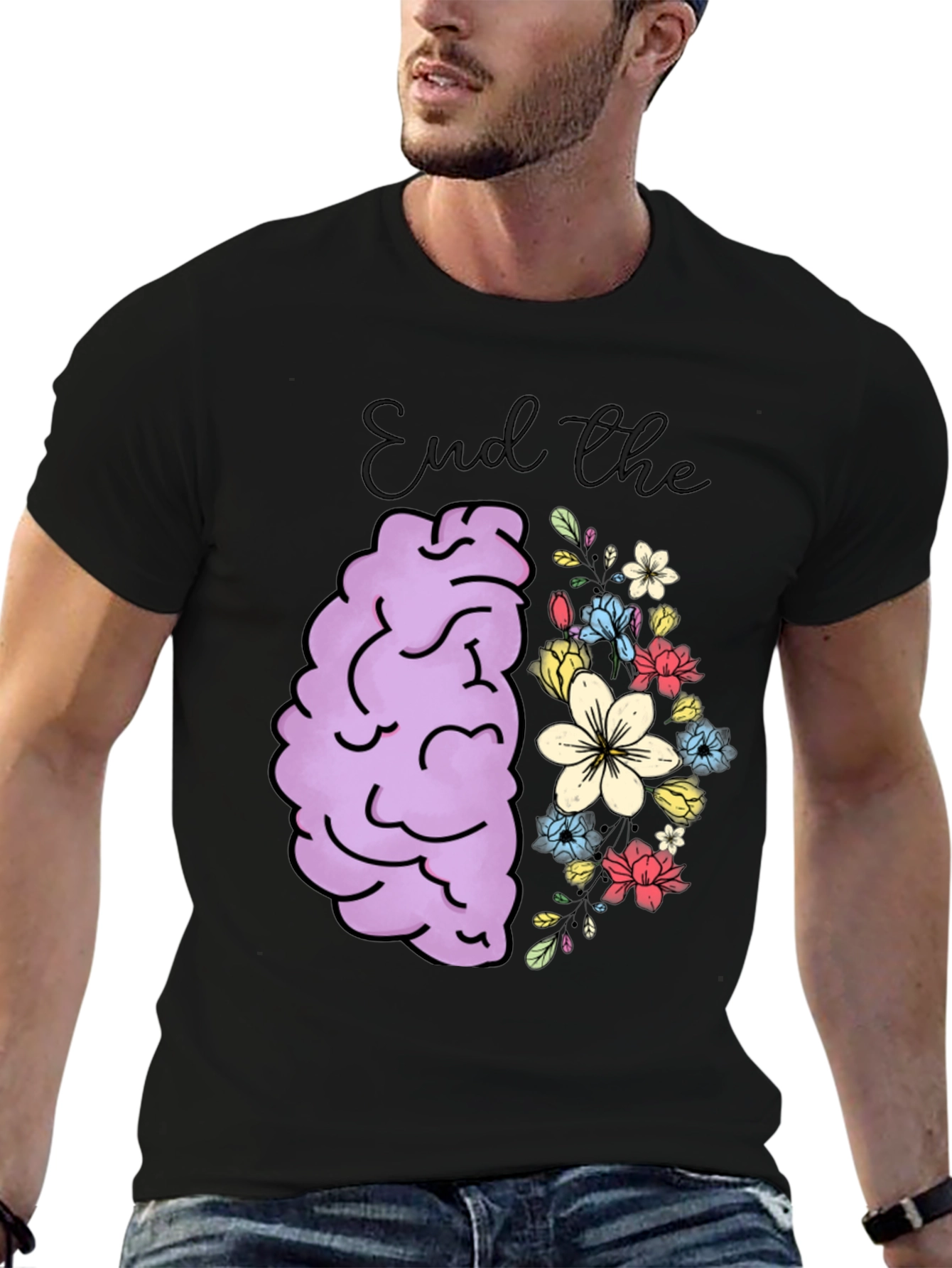 End the Stigma Brain & Flowers Graphic Tee