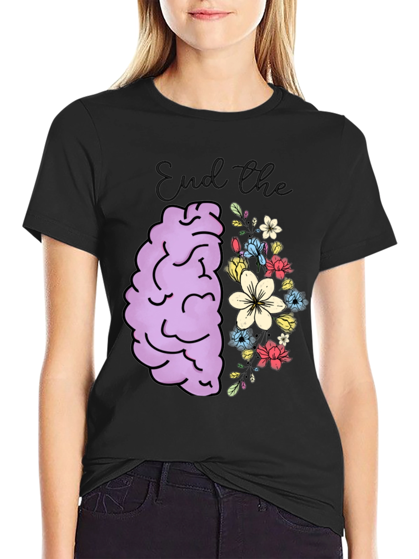 End the Stigma Brain & Flowers Graphic Tee