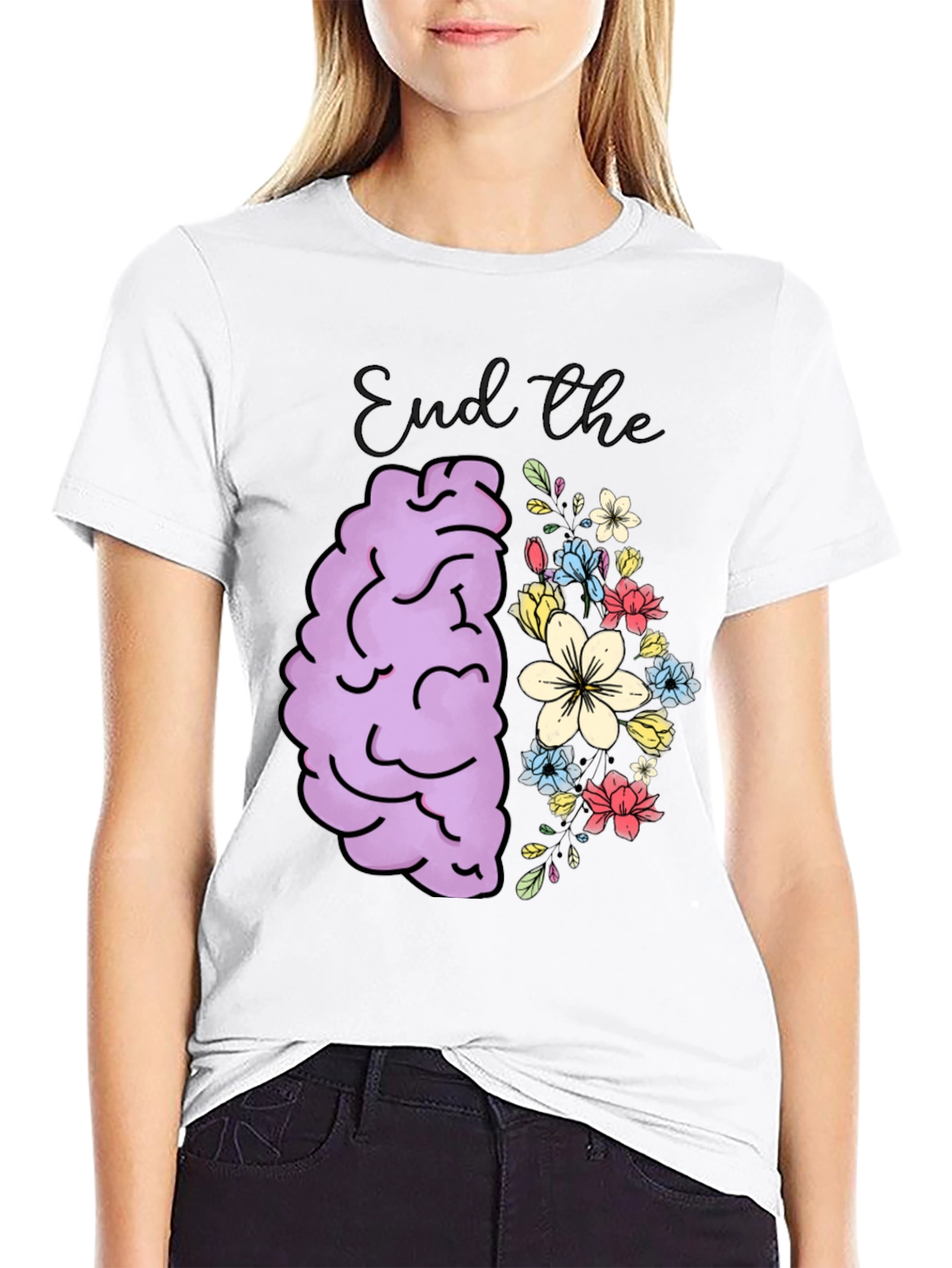 End the Stigma Brain & Flowers Graphic Tee