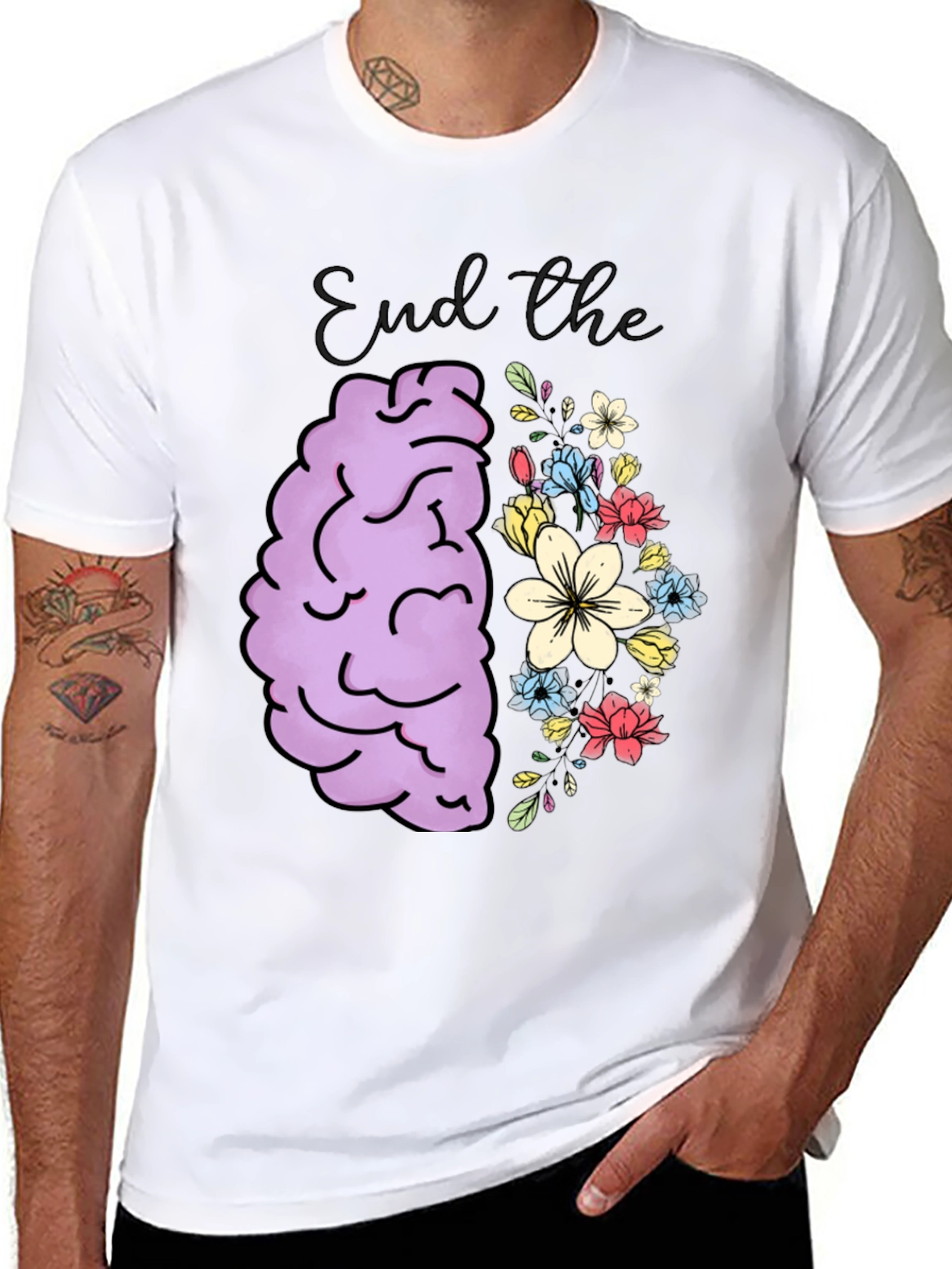 End the Stigma Brain & Flowers Graphic Tee