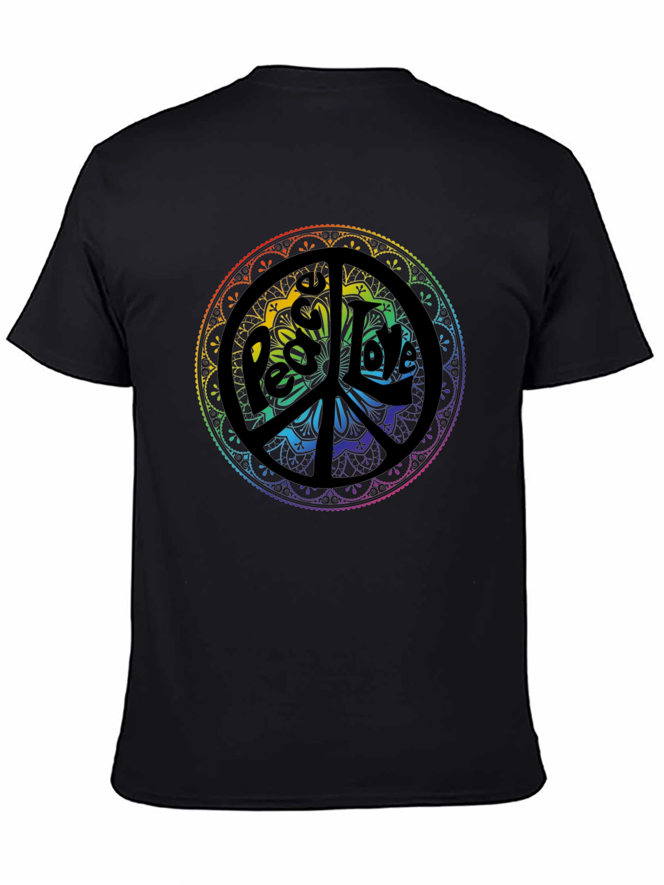 Peace & Love Mandala Graphic Tee - Black