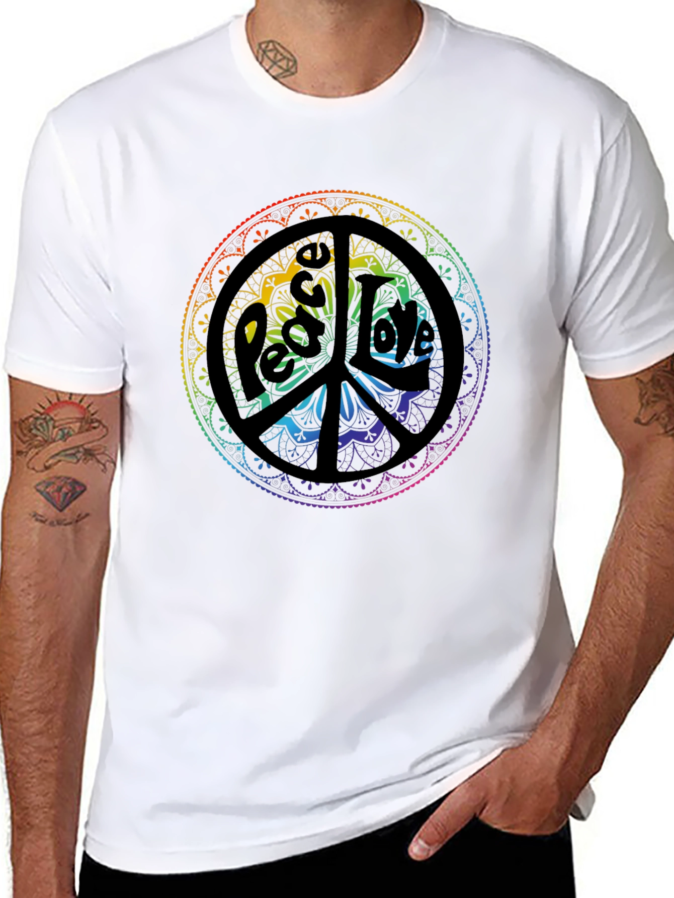 Peace & Love Mandala Graphic Tee - Black
