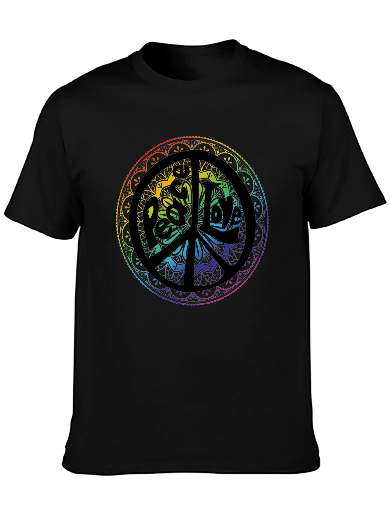 Peace & Love Mandala Graphic Tee - Black