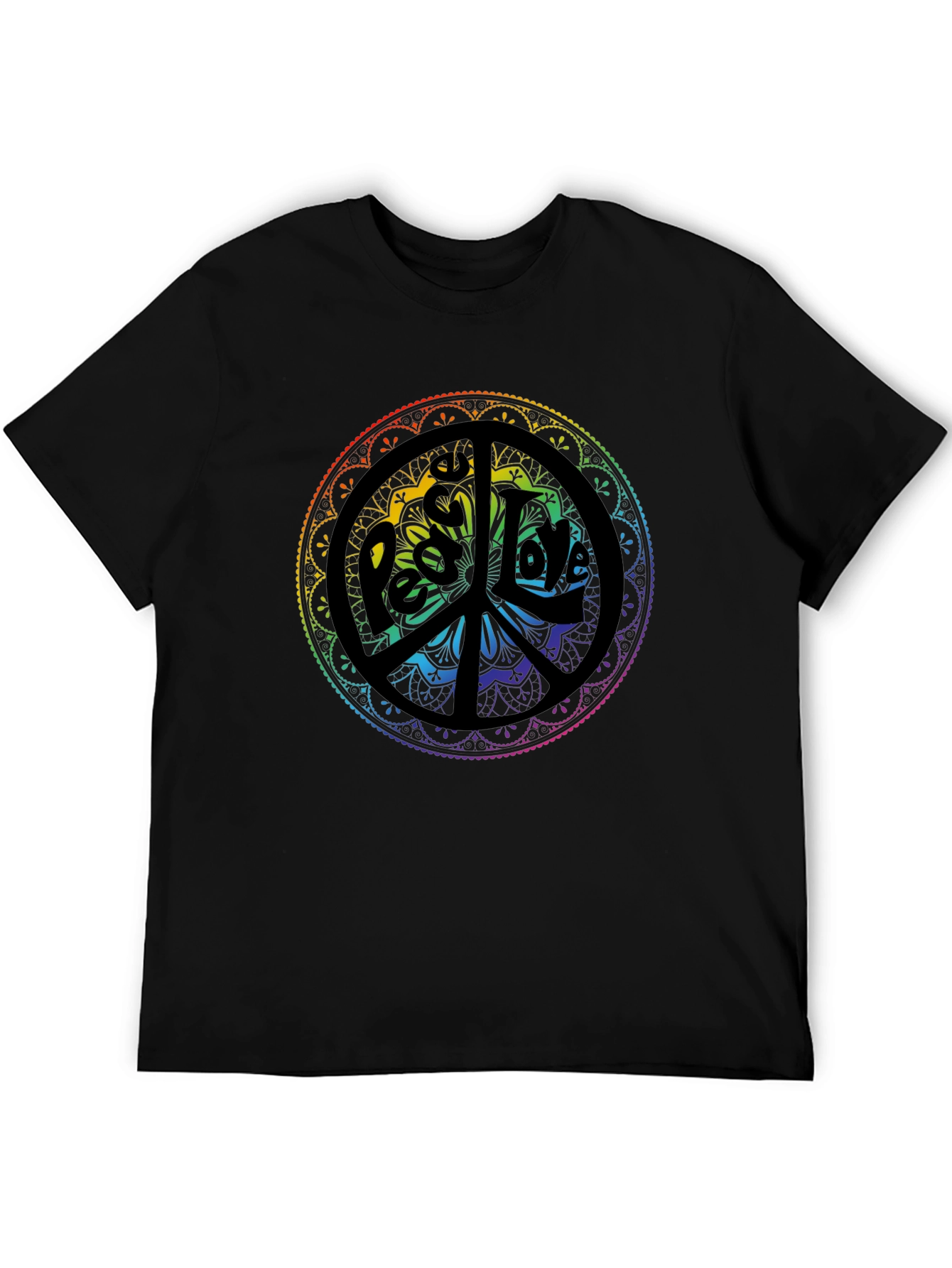 Peace & Love Mandala Graphic Tee - Black