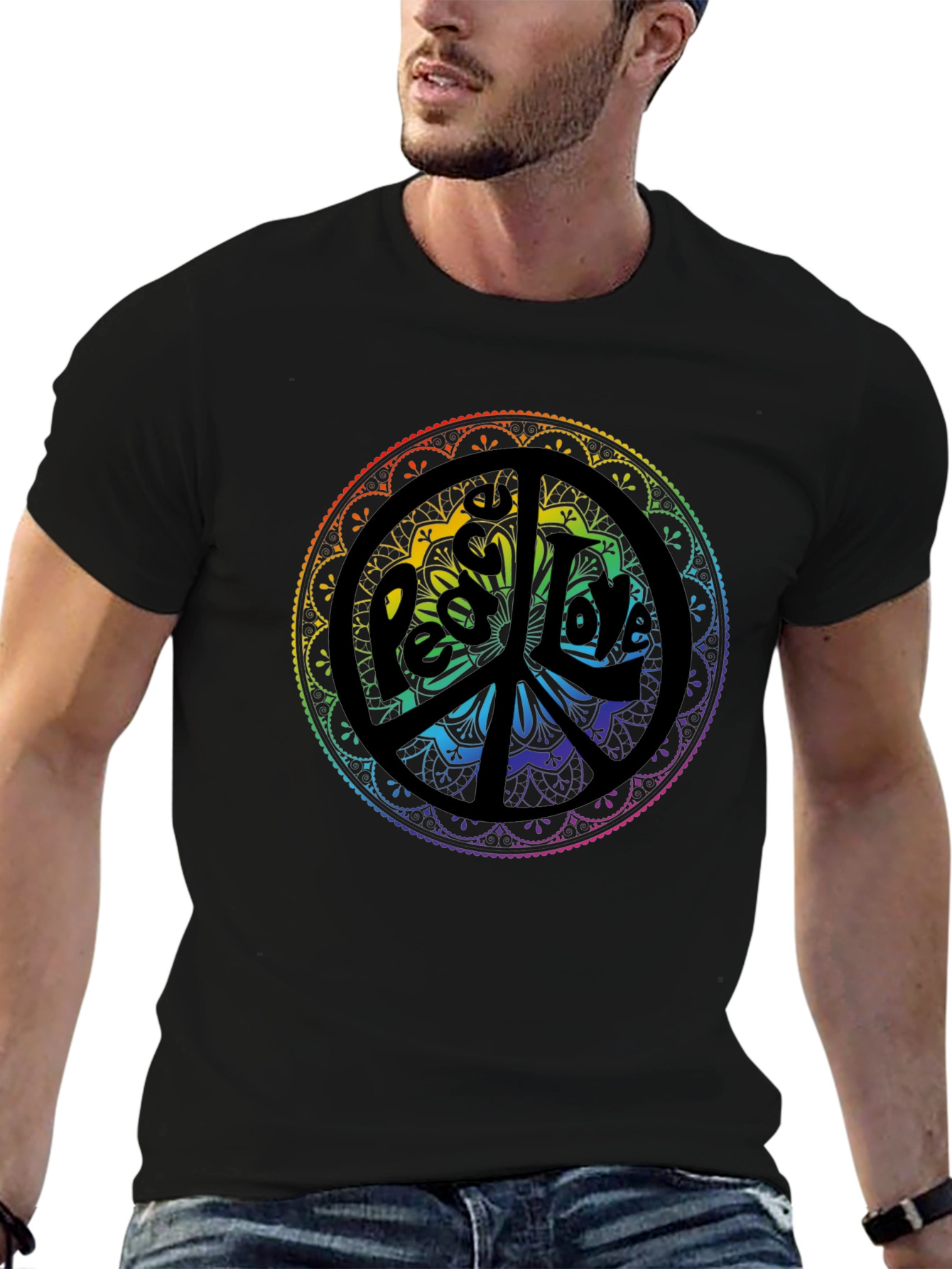 Peace & Love Mandala Graphic Tee - Black