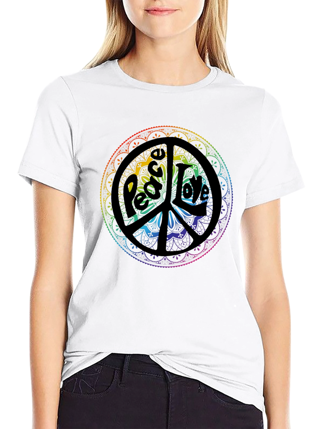Peace & Love Mandala Graphic Tee - Black