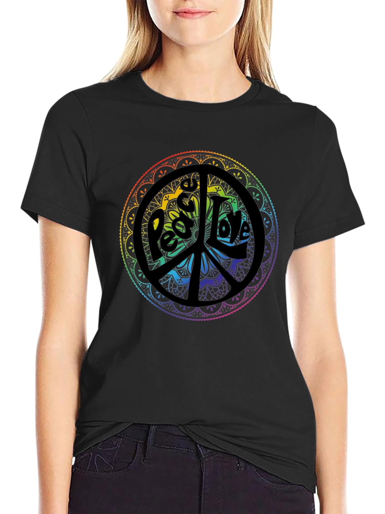Peace & Love Mandala Graphic Tee - Black