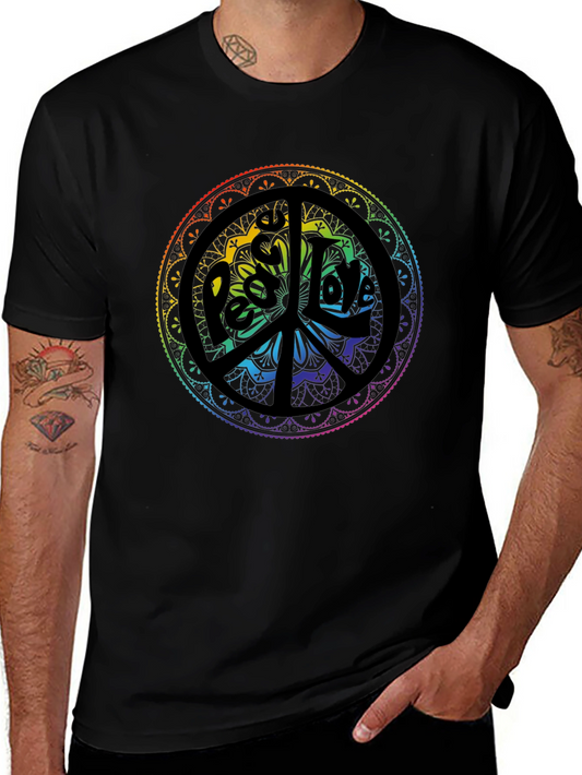 Peace & Love Mandala Graphic Tee - Black