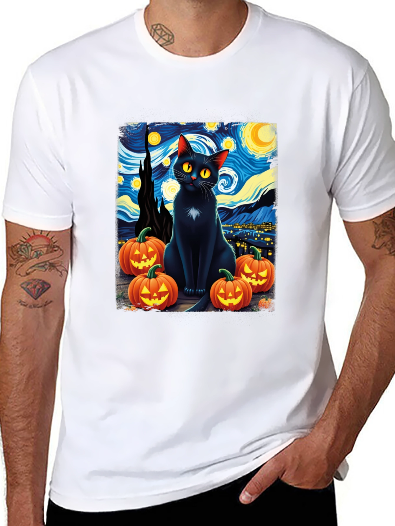 Starry Night Cat Halloween T-Shirt