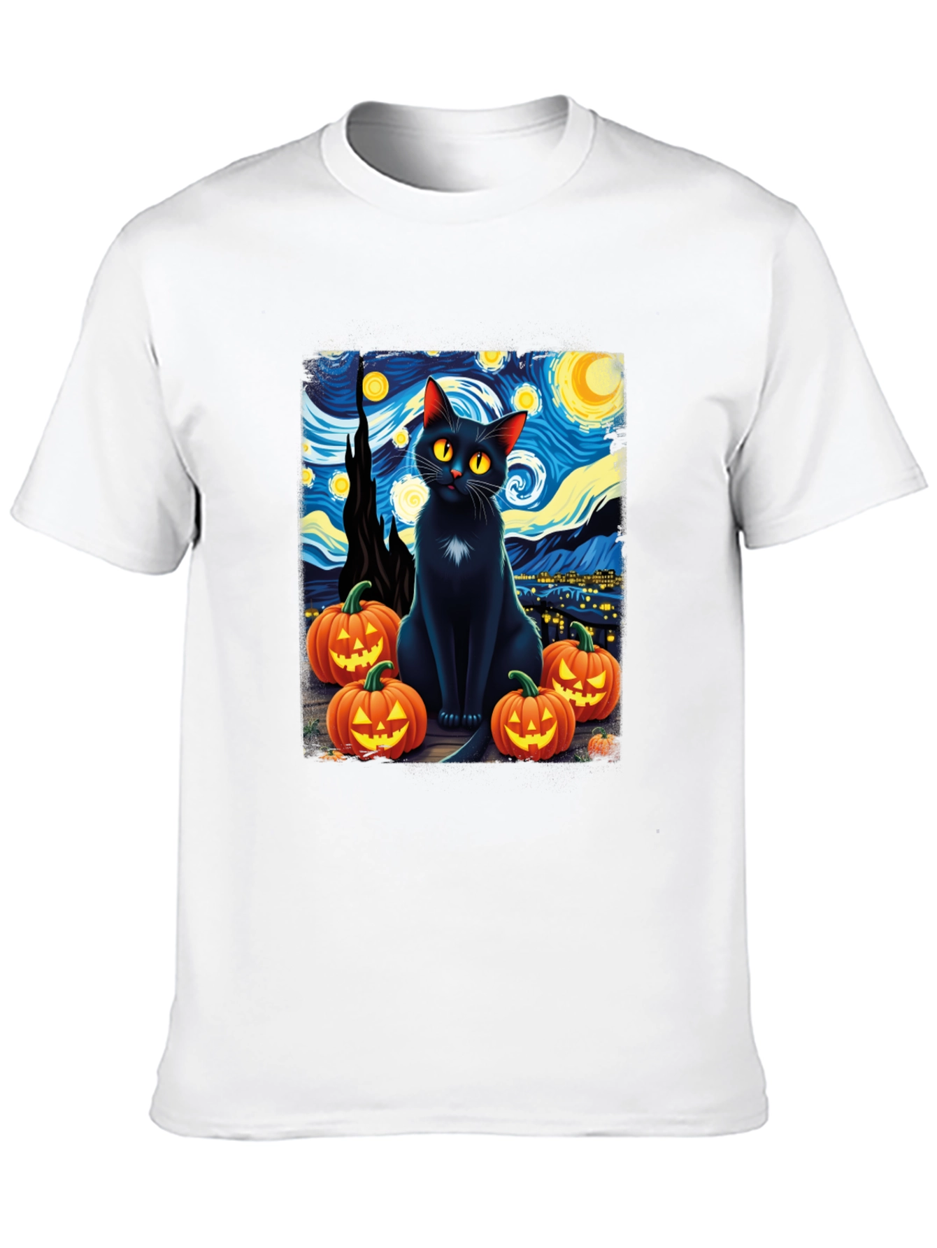 Starry Night Cat Halloween T-Shirt