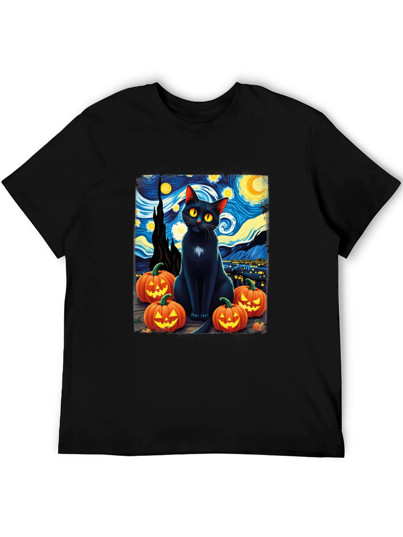 Starry Night Cat Halloween T-Shirt