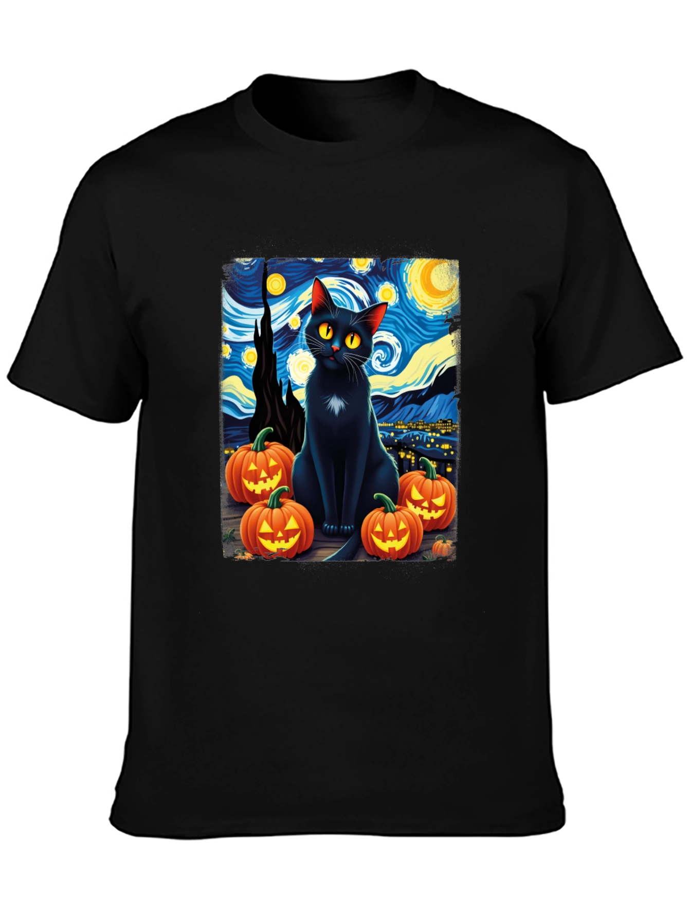 Starry Night Cat Halloween T-Shirt