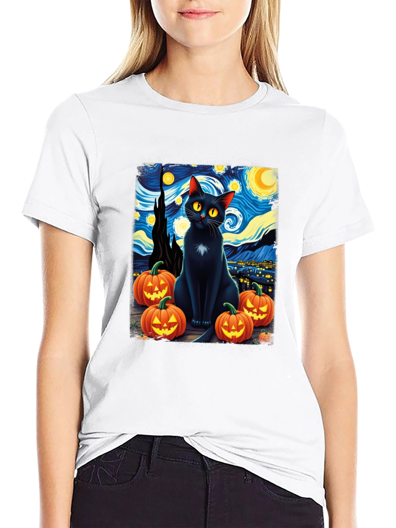 Starry Night Cat Halloween T-Shirt