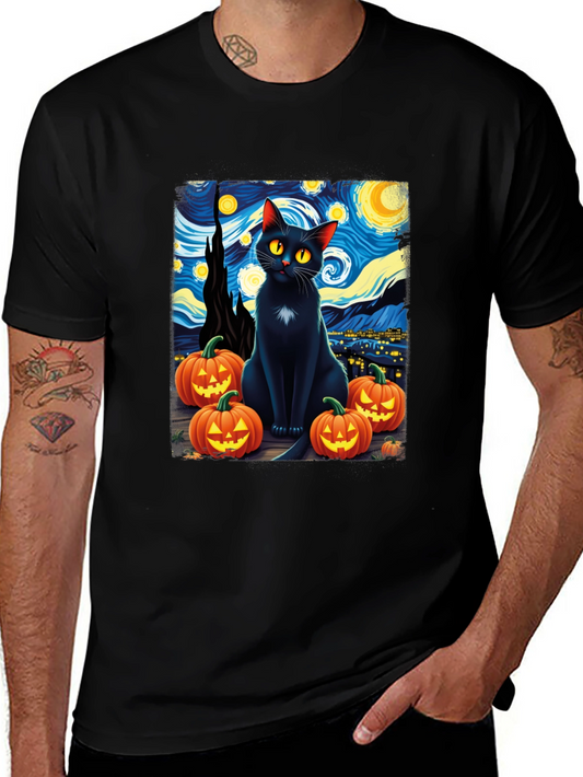 Starry Night Cat Halloween T-Shirt