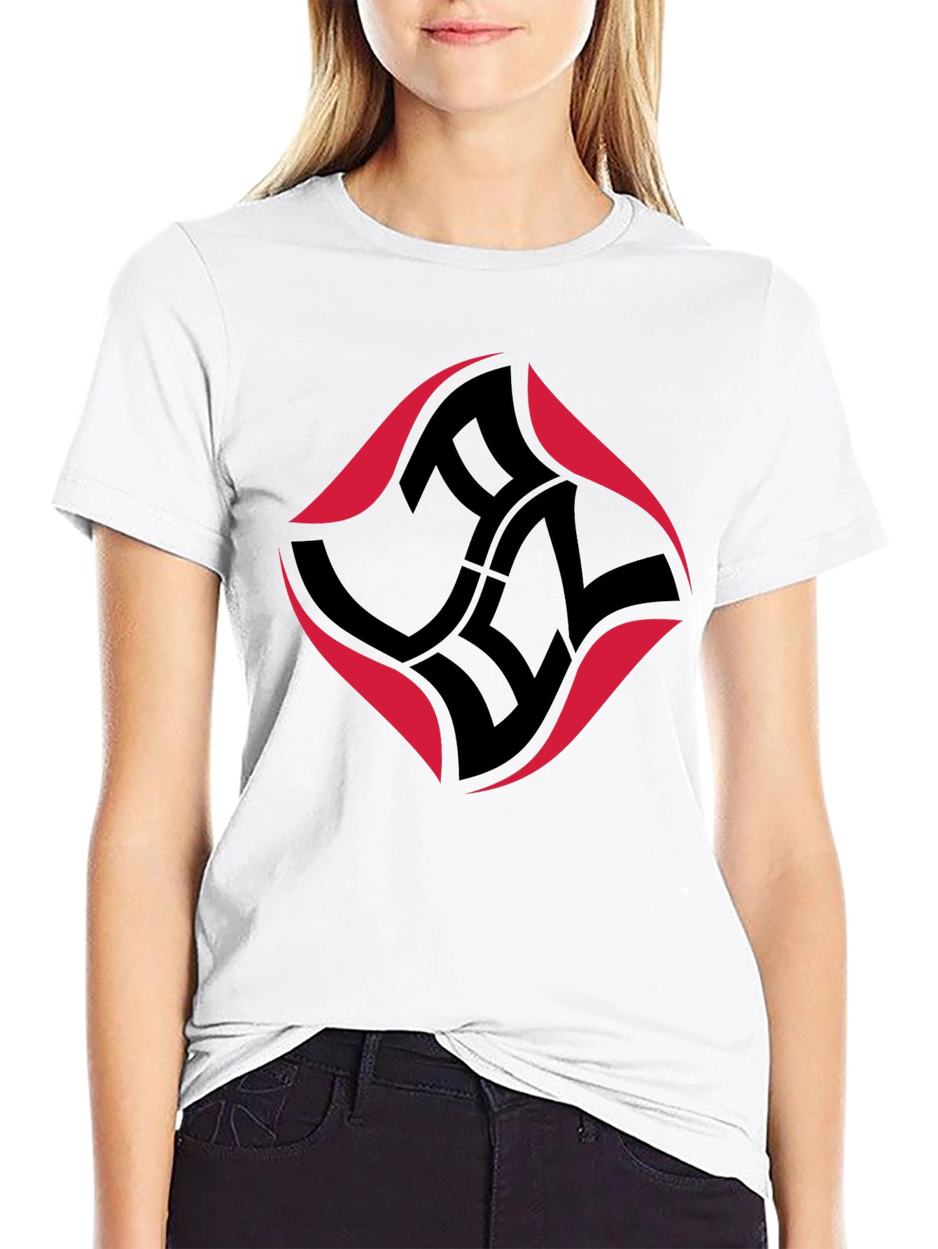 Modern Black T-Shirt with Abstract Red & Black Design