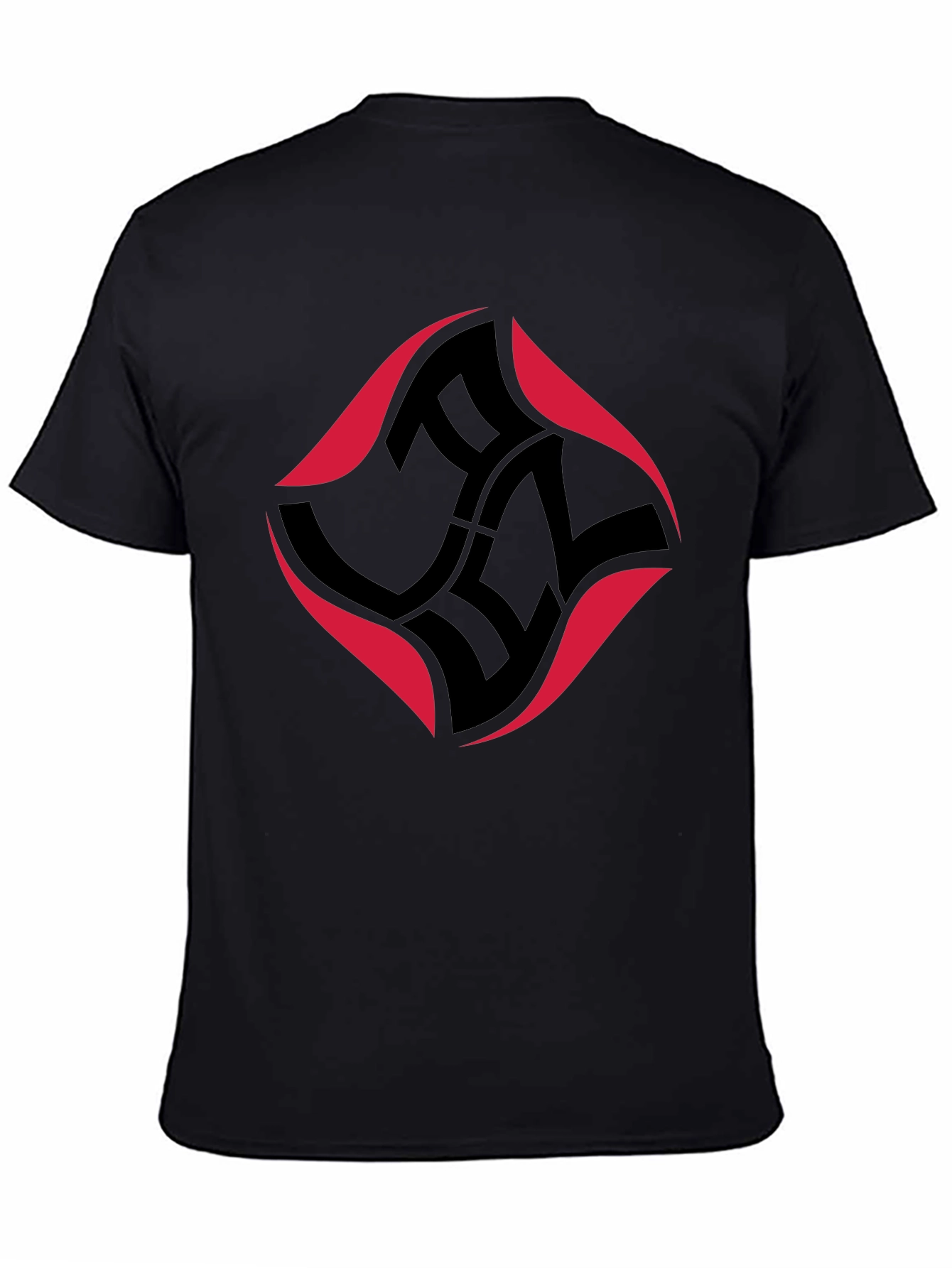 Modern Black T-Shirt with Abstract Red & Black Design