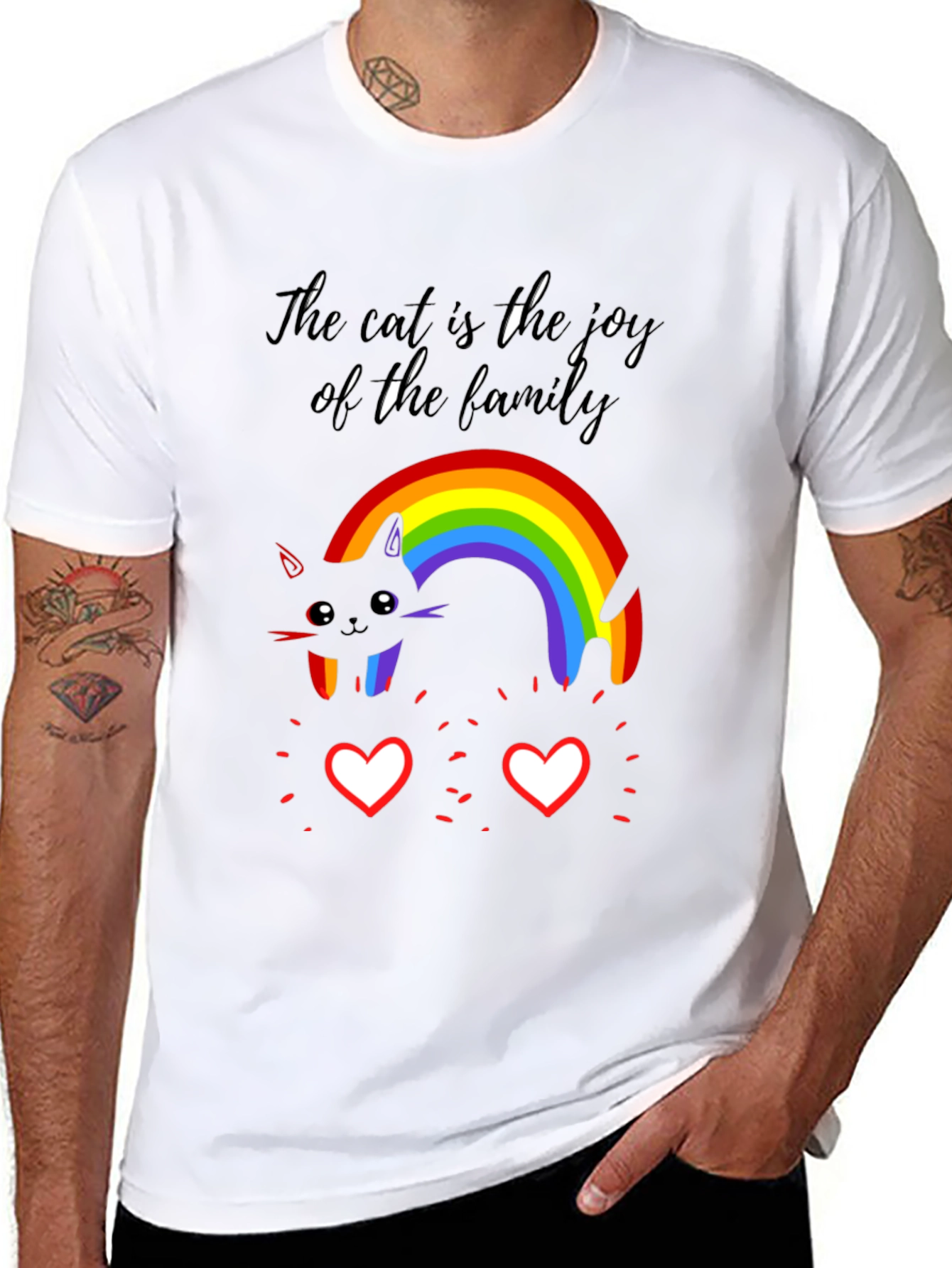 Joyful Cat Family Rainbow T-Shirt