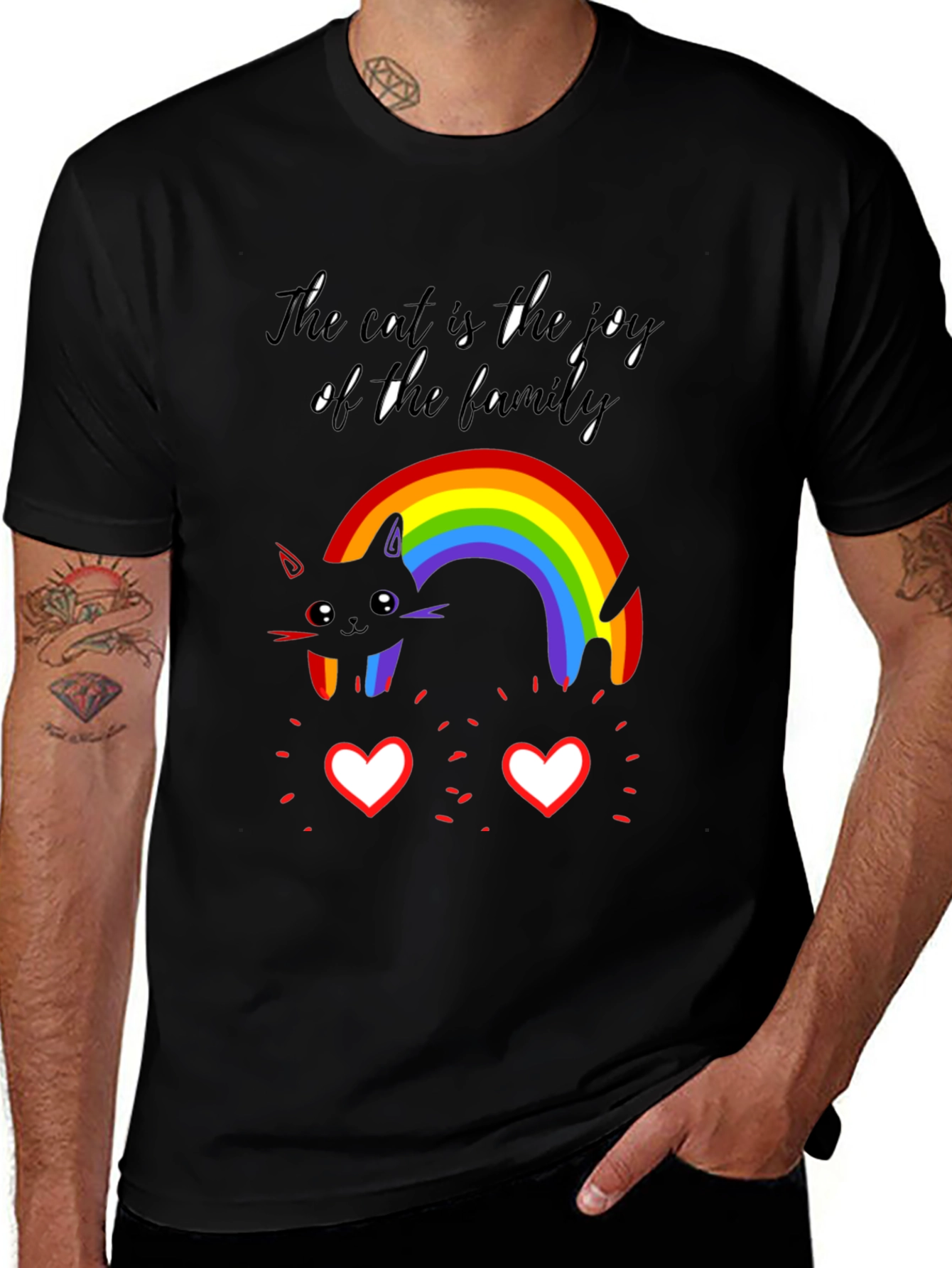 Joyful Cat Family Rainbow T-Shirt