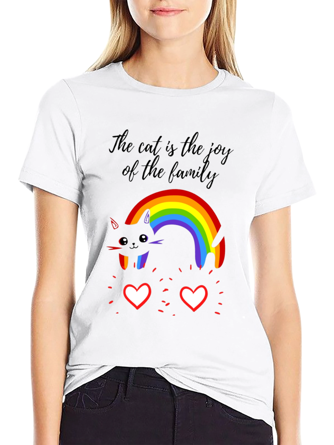 Joyful Cat Family Rainbow T-Shirt