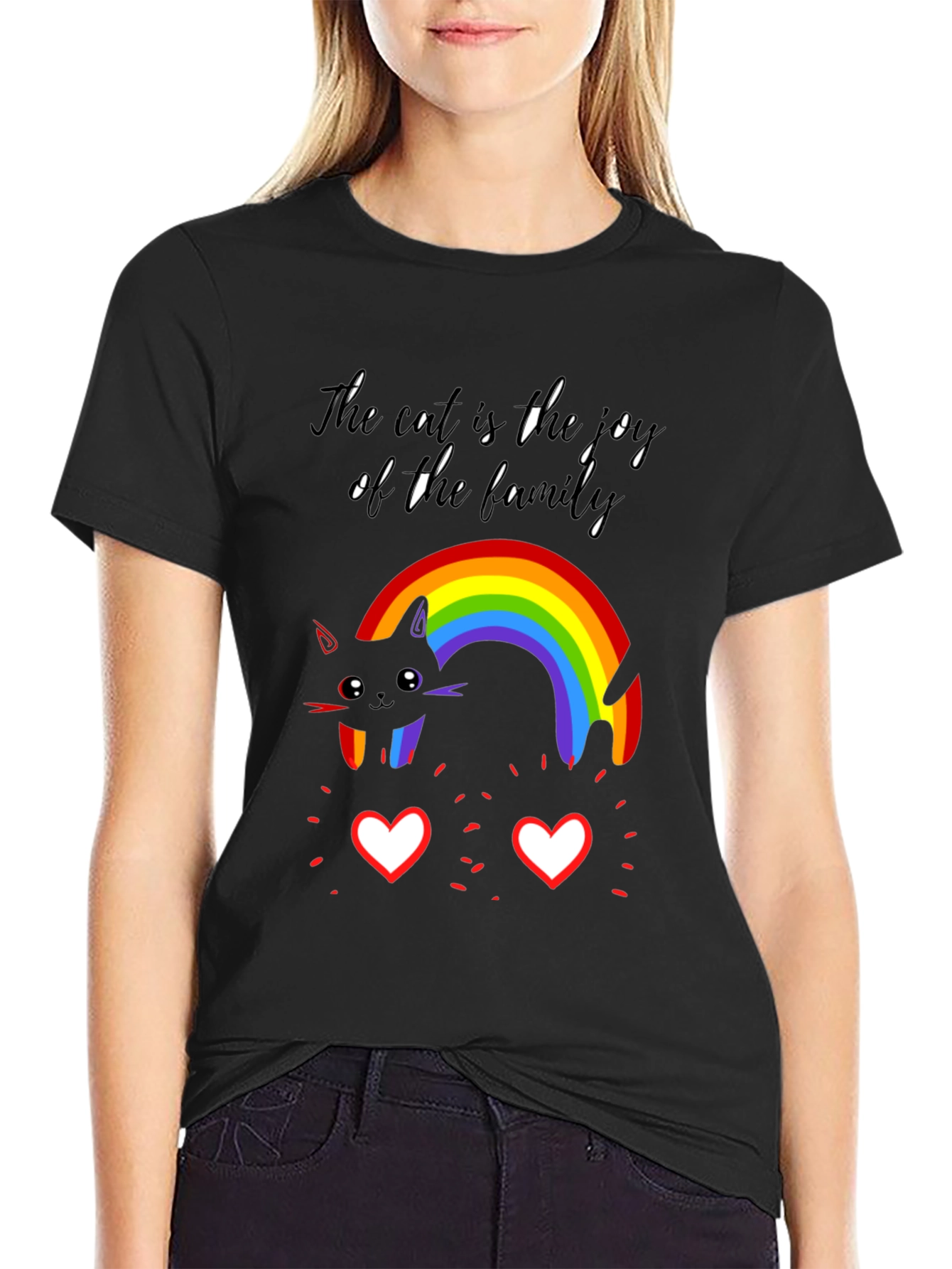Joyful Cat Family Rainbow T-Shirt