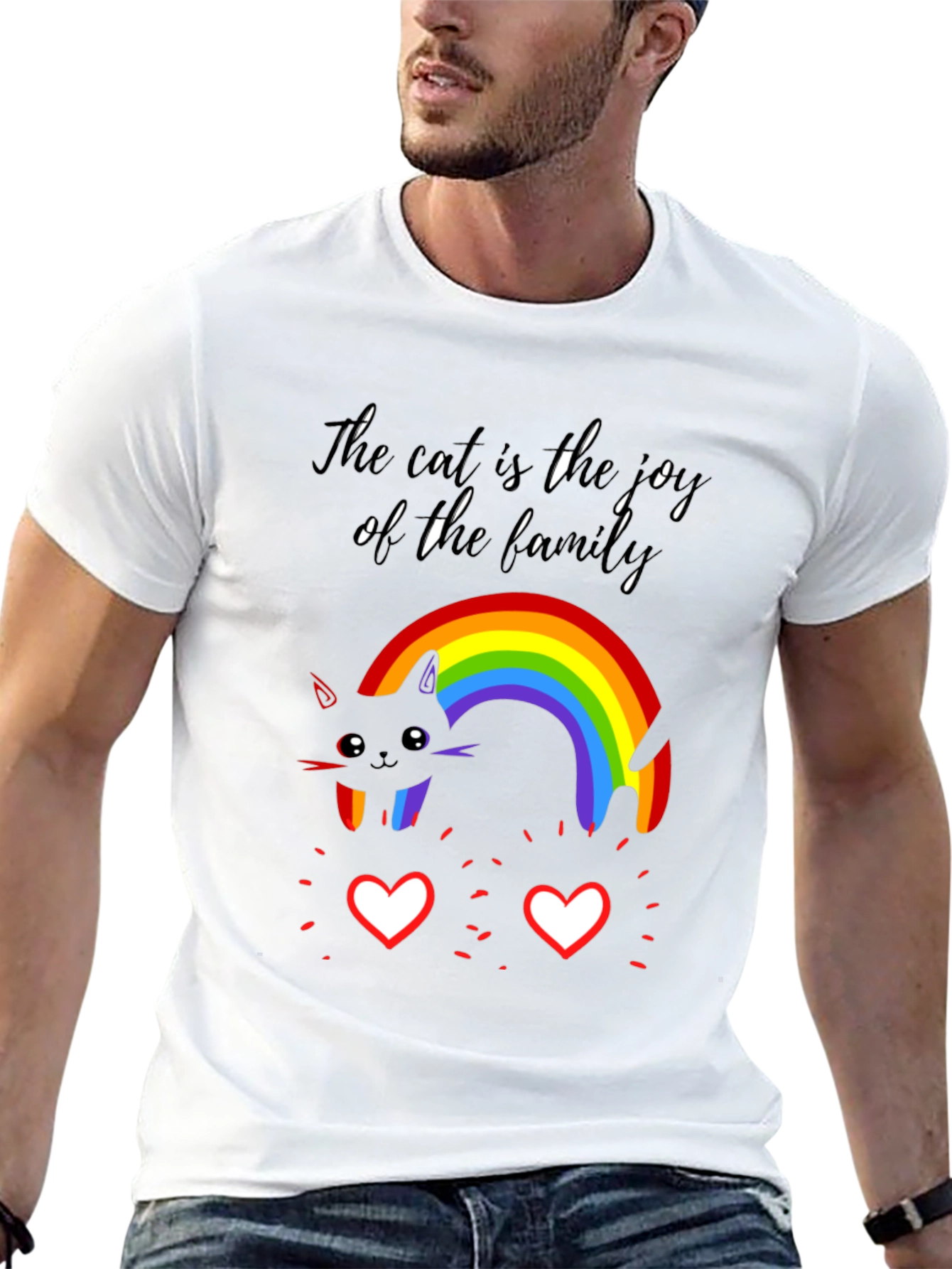 Joyful Cat Family Rainbow T-Shirt