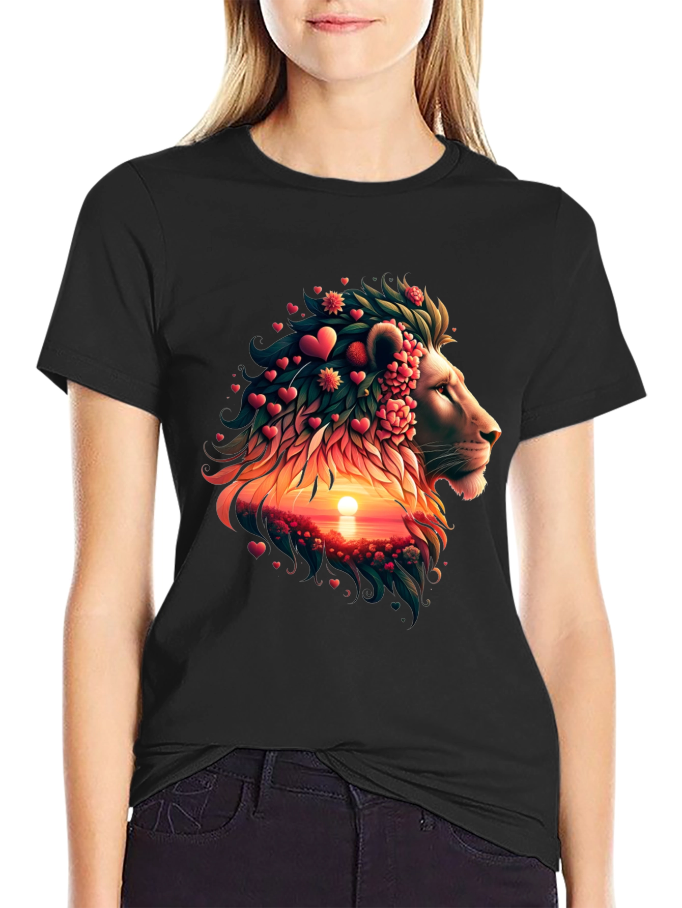 Lion Heart Sunset Graphic T-Shirt