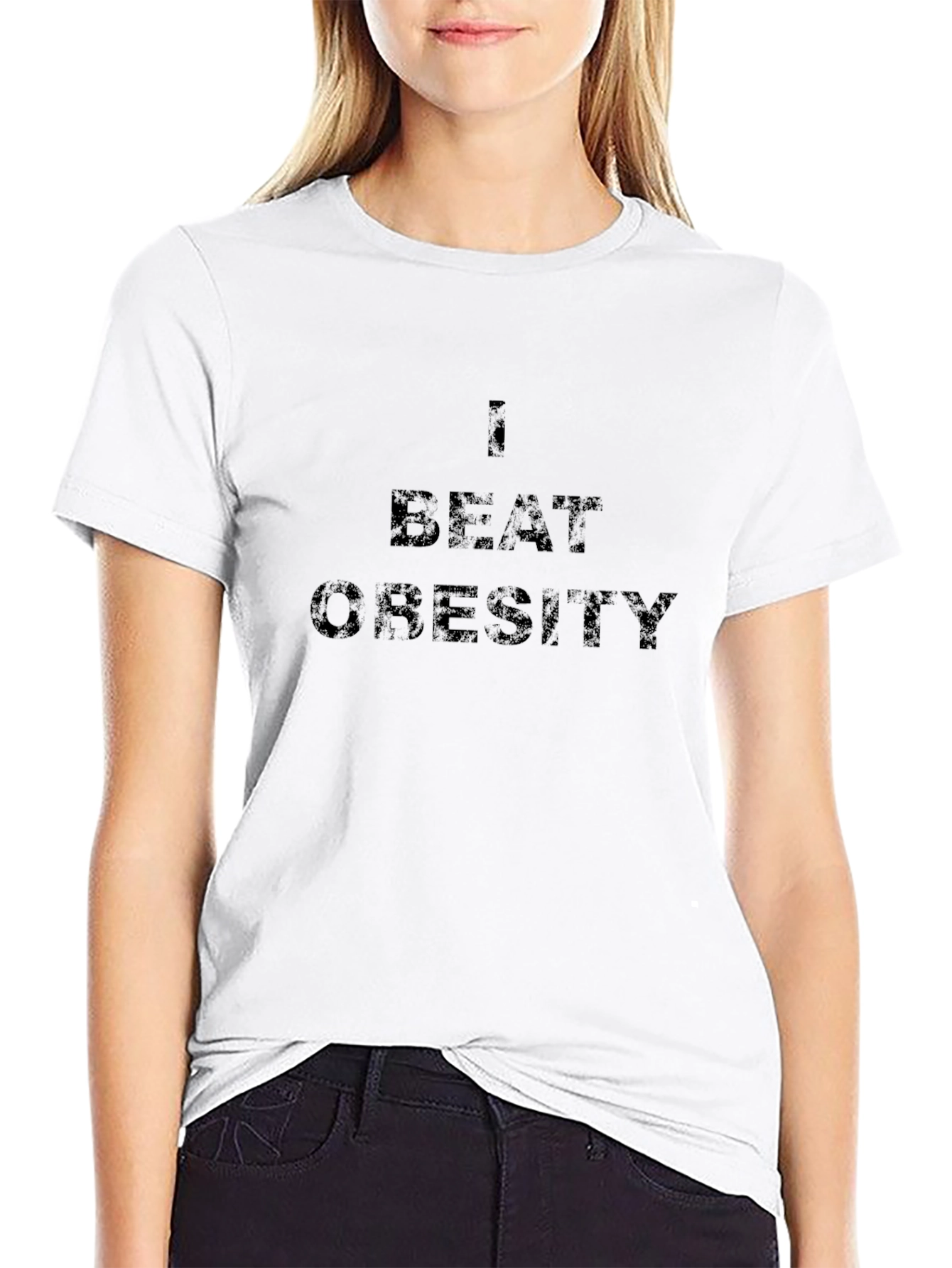 I Beat Obesity T-Shirt -  Mens Black Tee
