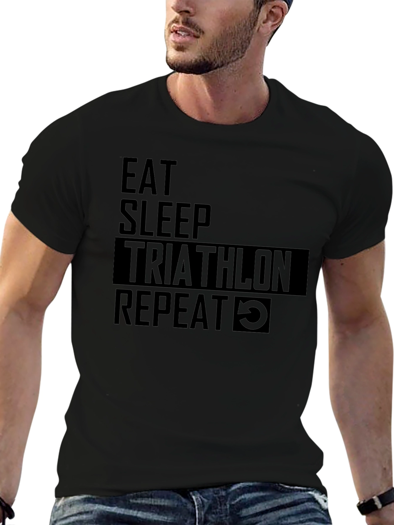 Eat Sleep Triathlon Repeat Black T-Shirt