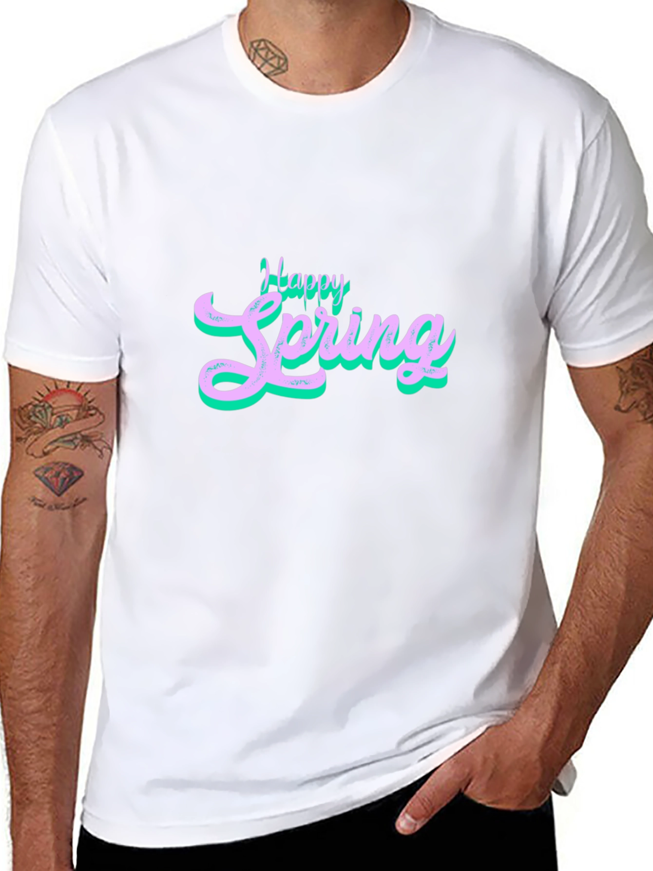 Happy Spring Graphic T-Shirt - Stylish Black Tee