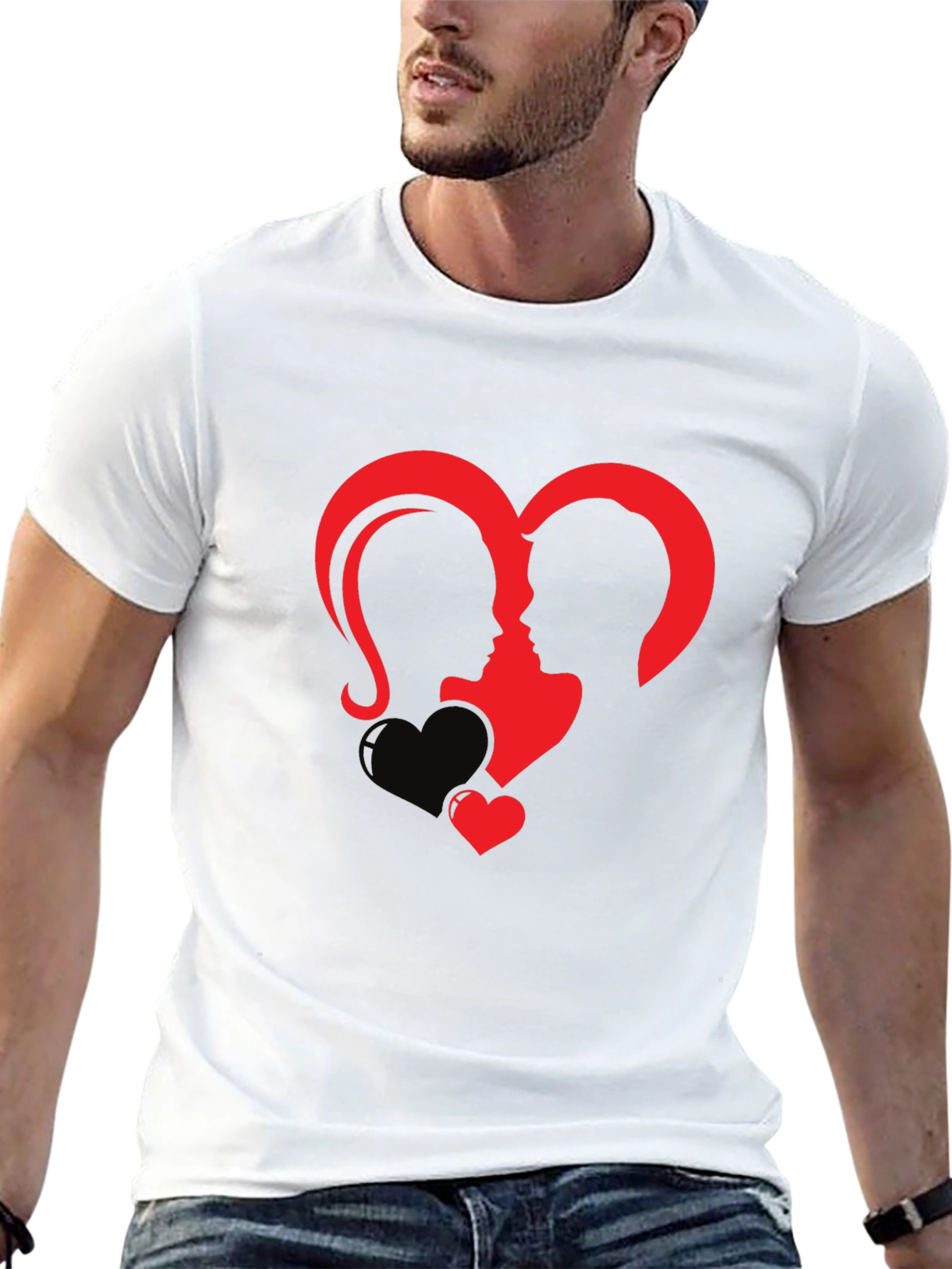 Heart Silhouette Couple Graphic Tee - Black