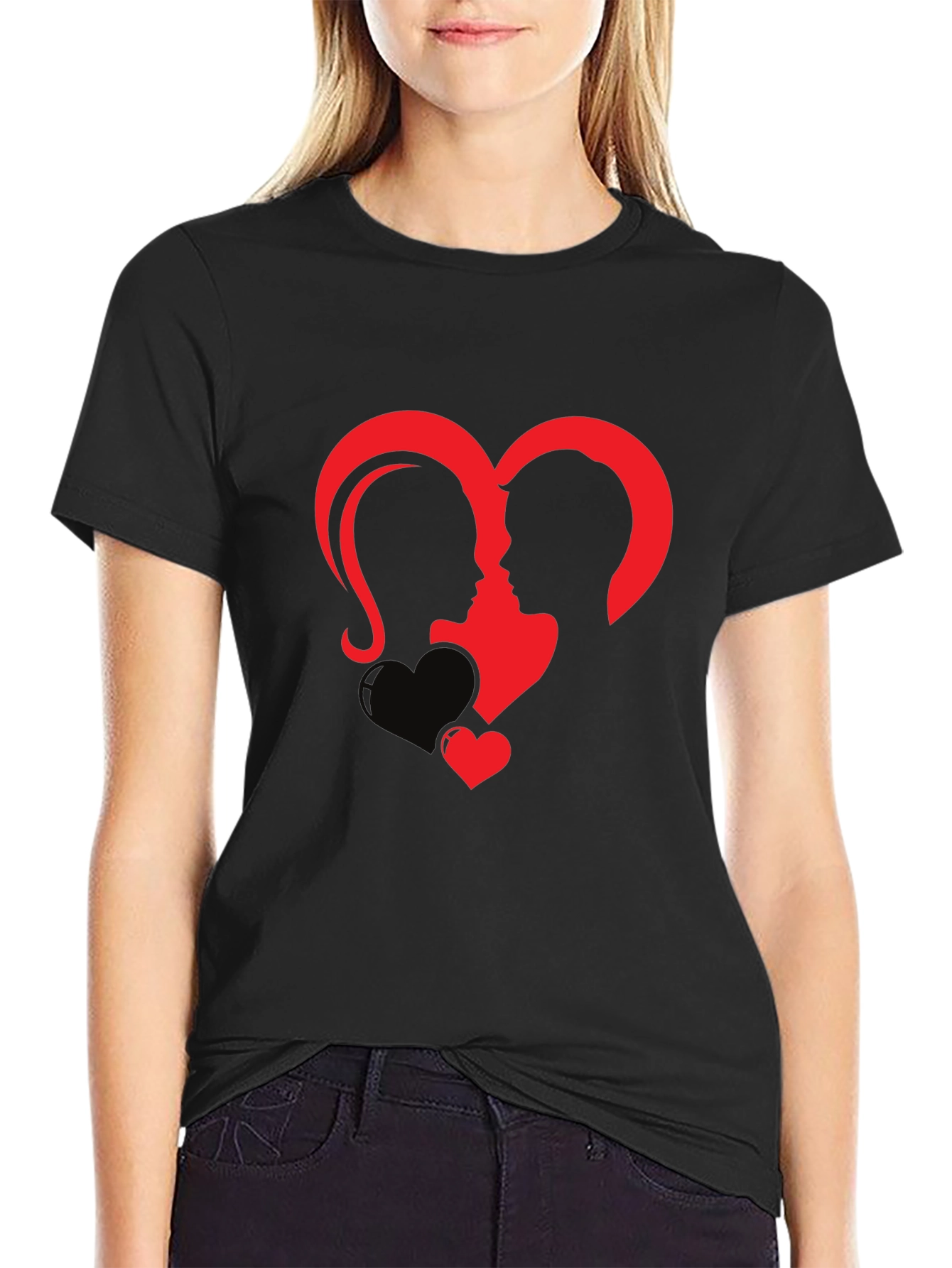 Heart Silhouette Couple Graphic Tee - Black