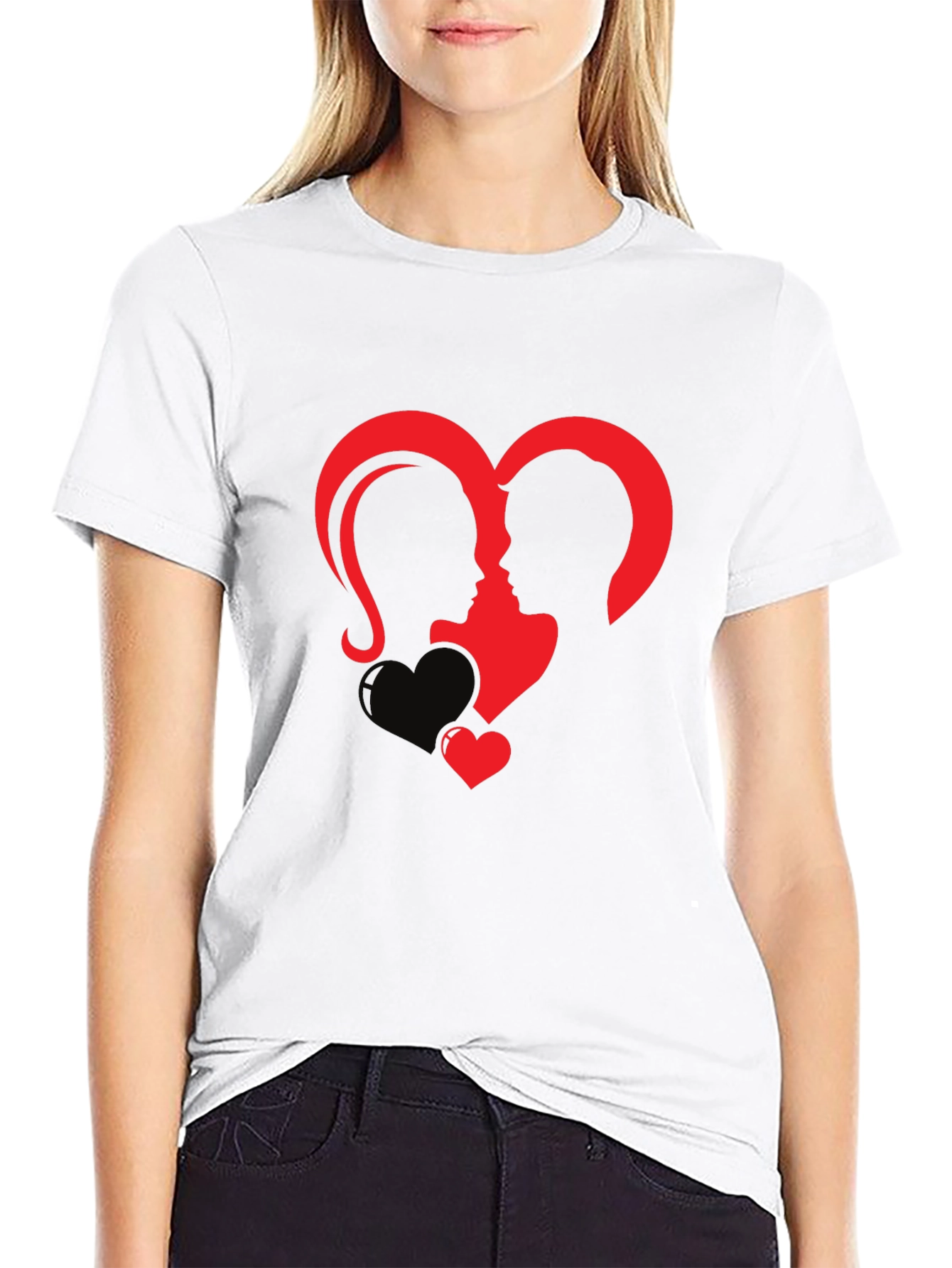 Heart Silhouette Couple Graphic Tee - Black