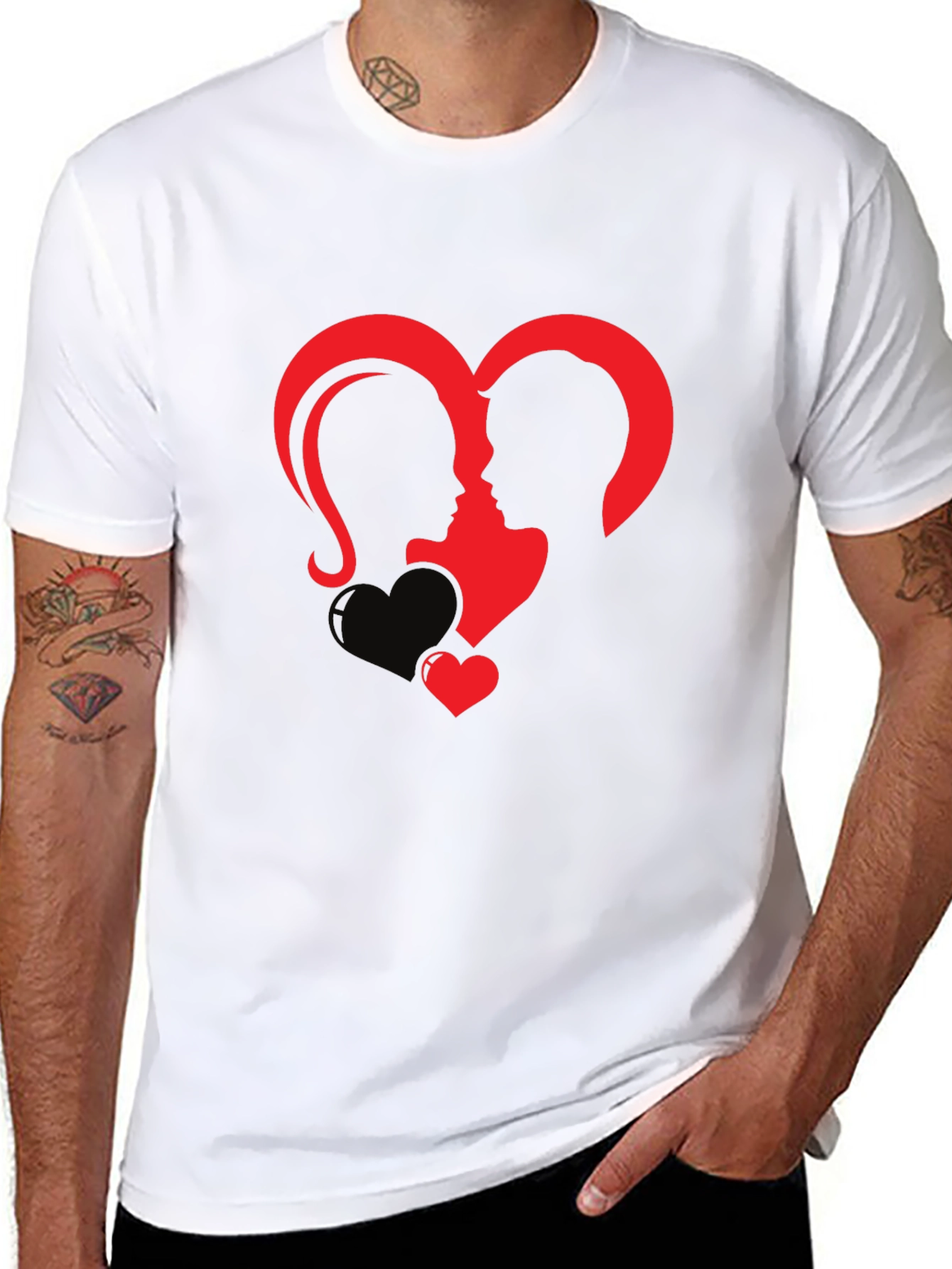 Heart Silhouette Couple Graphic Tee - Black