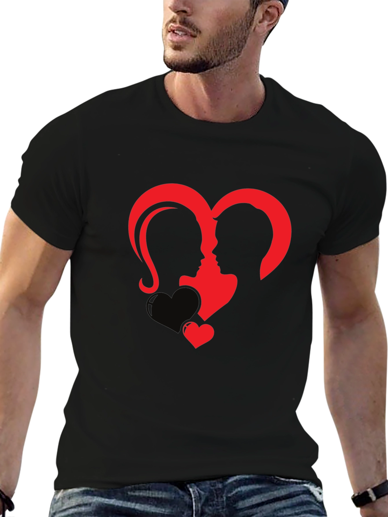 Heart Silhouette Couple Graphic Tee - Black