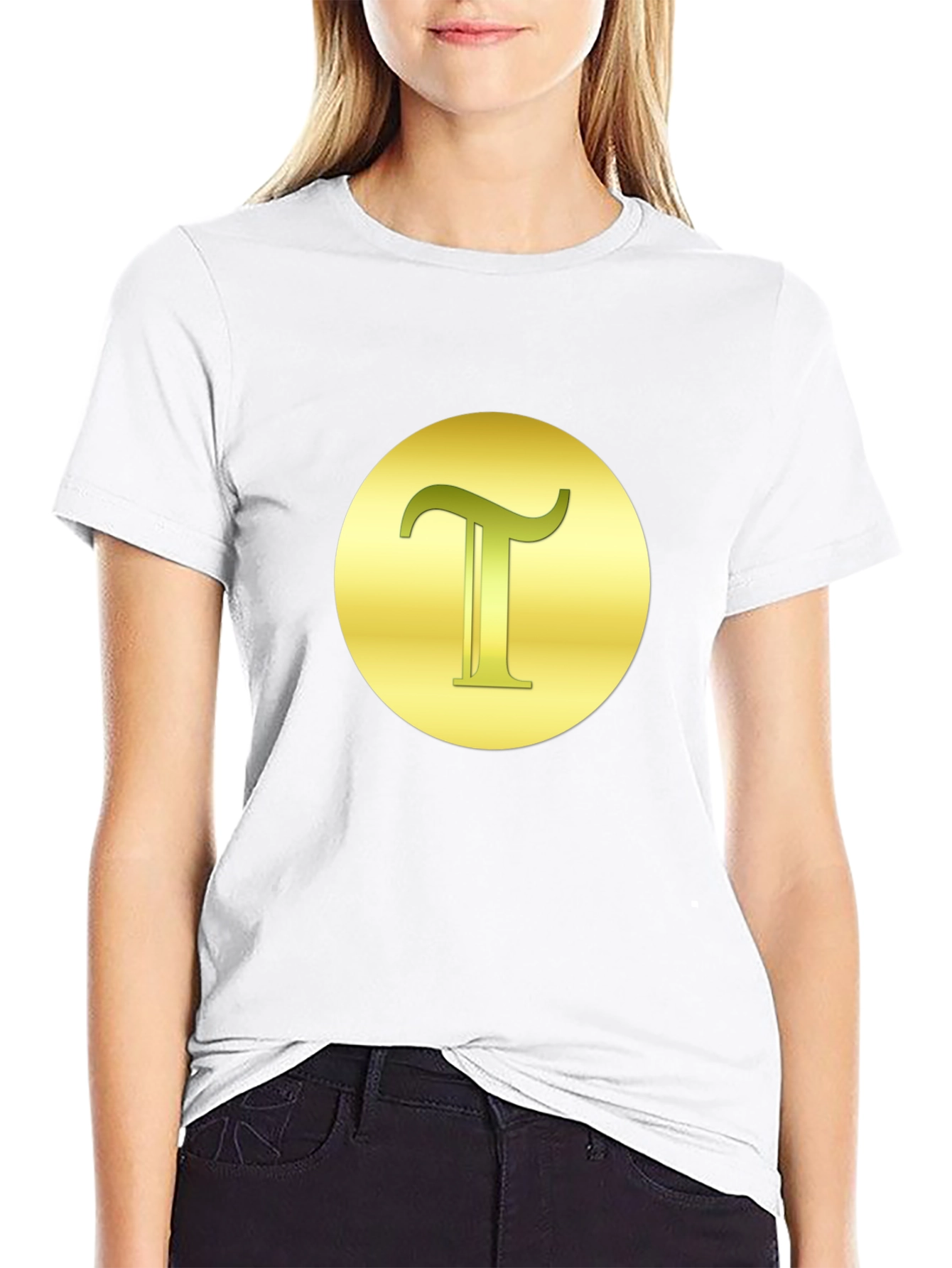 Letter T Graphic Tee - Gold on Black