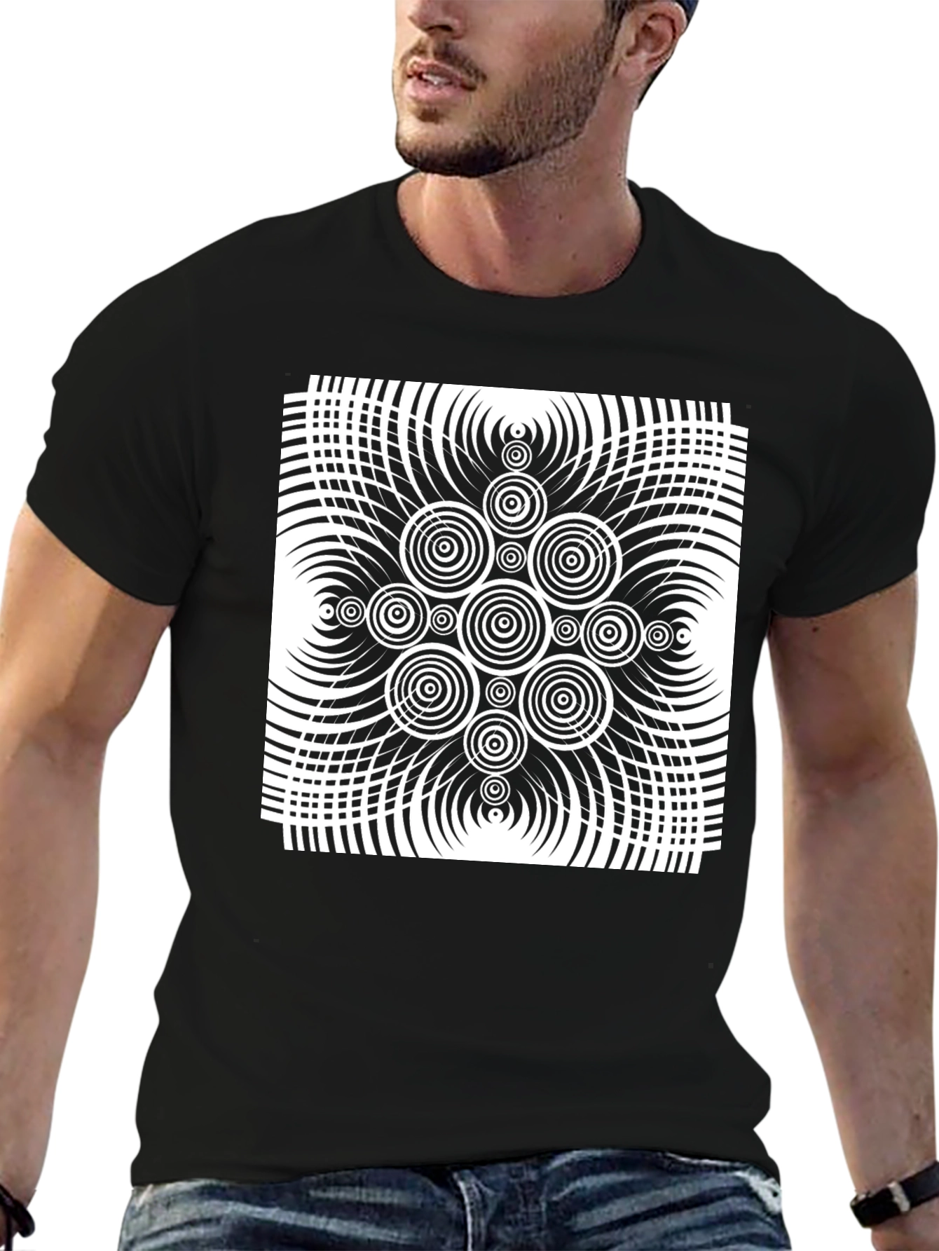 Optical Illusion Graphic Print Black T-Shirt