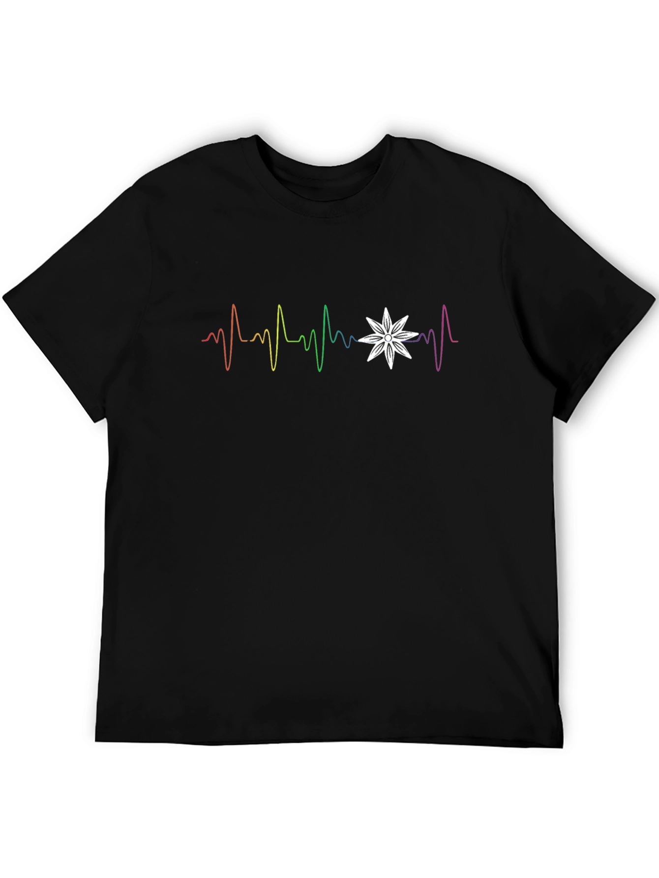 Rainbow Heartbeat Flower Graphic T-Shirt