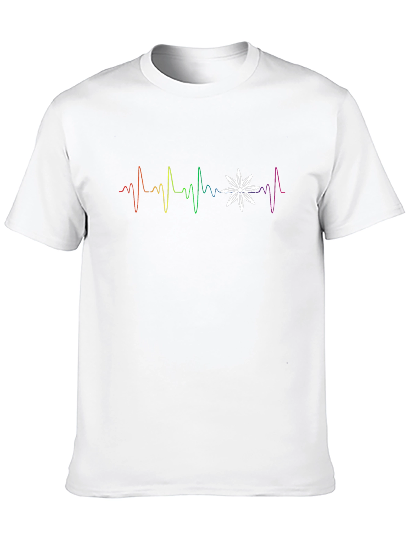 Rainbow Heartbeat Flower Graphic T-Shirt