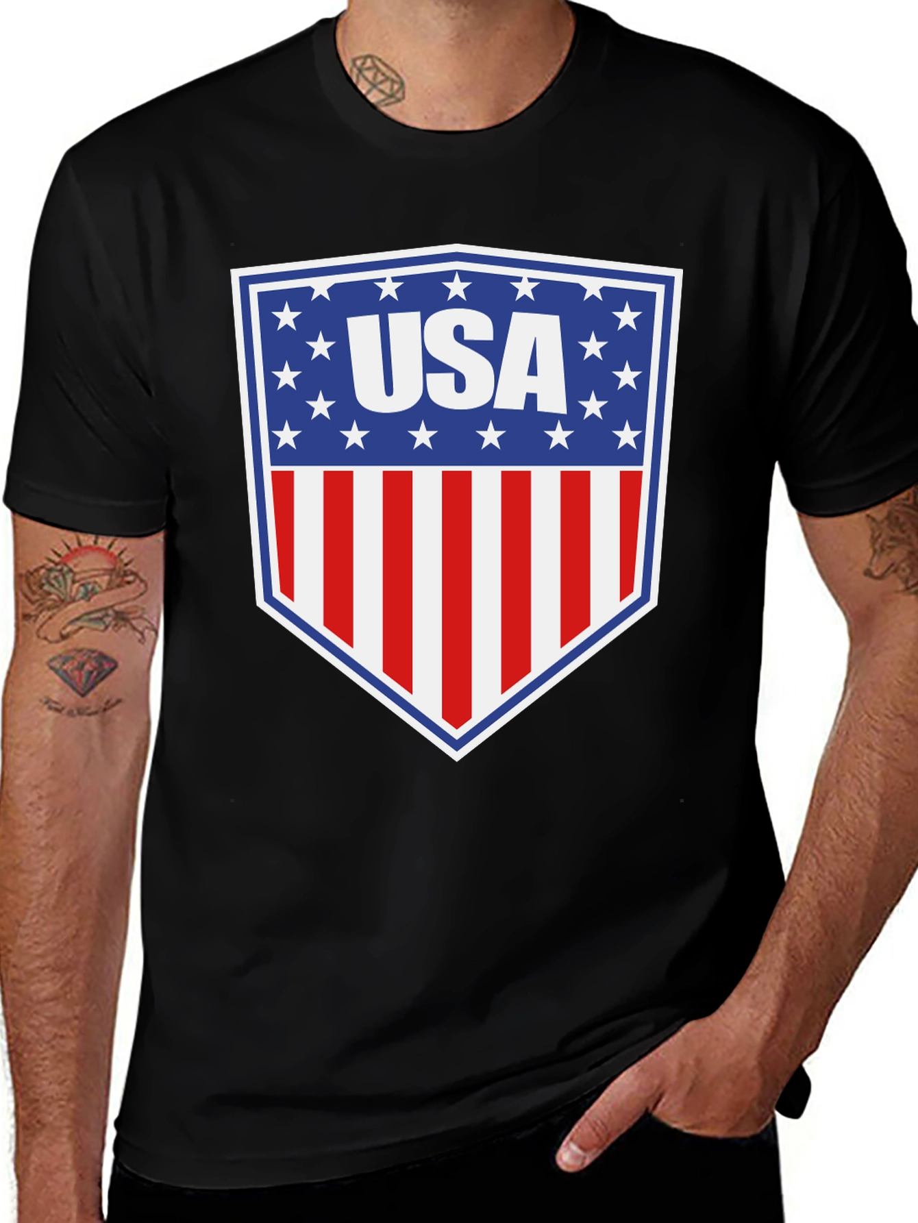 USA Shield Graphic T-Shirt Patriotic American Flag Tee