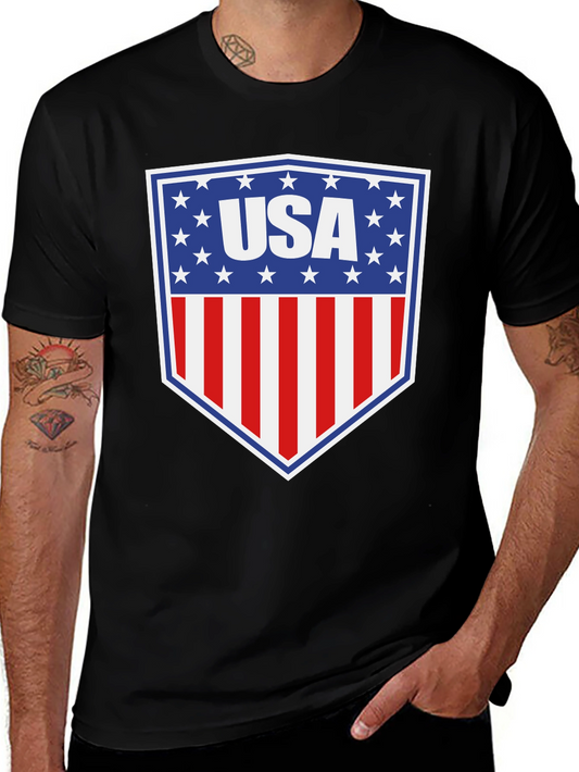 USA Shield Graphic T-Shirt Patriotic American Flag Tee