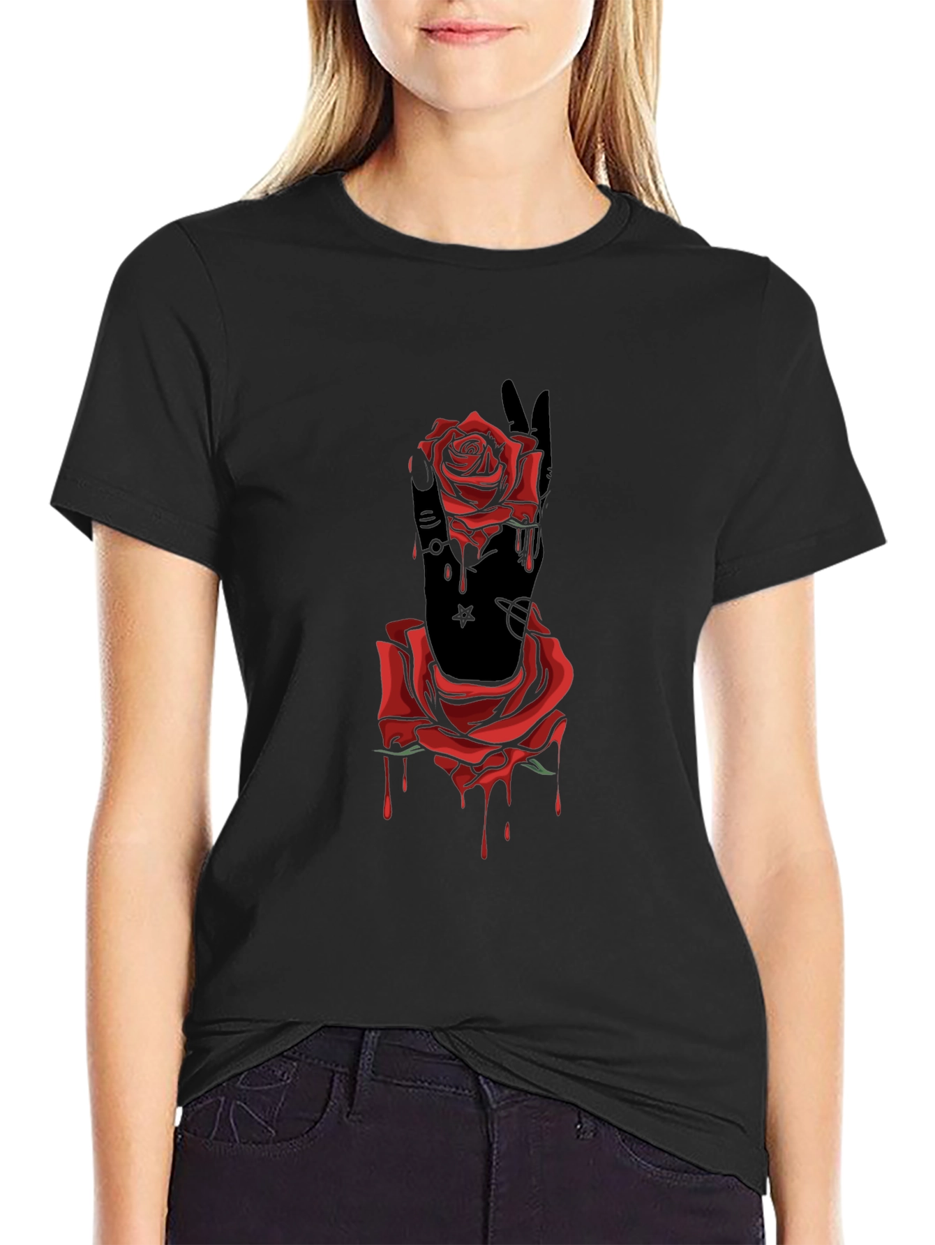 Rose Hand Graphic T-Shirt - Stylish Mens Tee