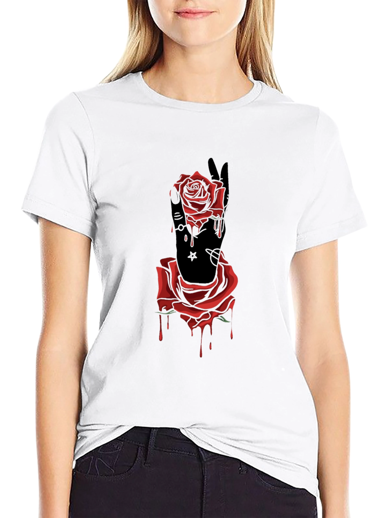 Rose Hand Graphic T-Shirt - Stylish Mens Tee