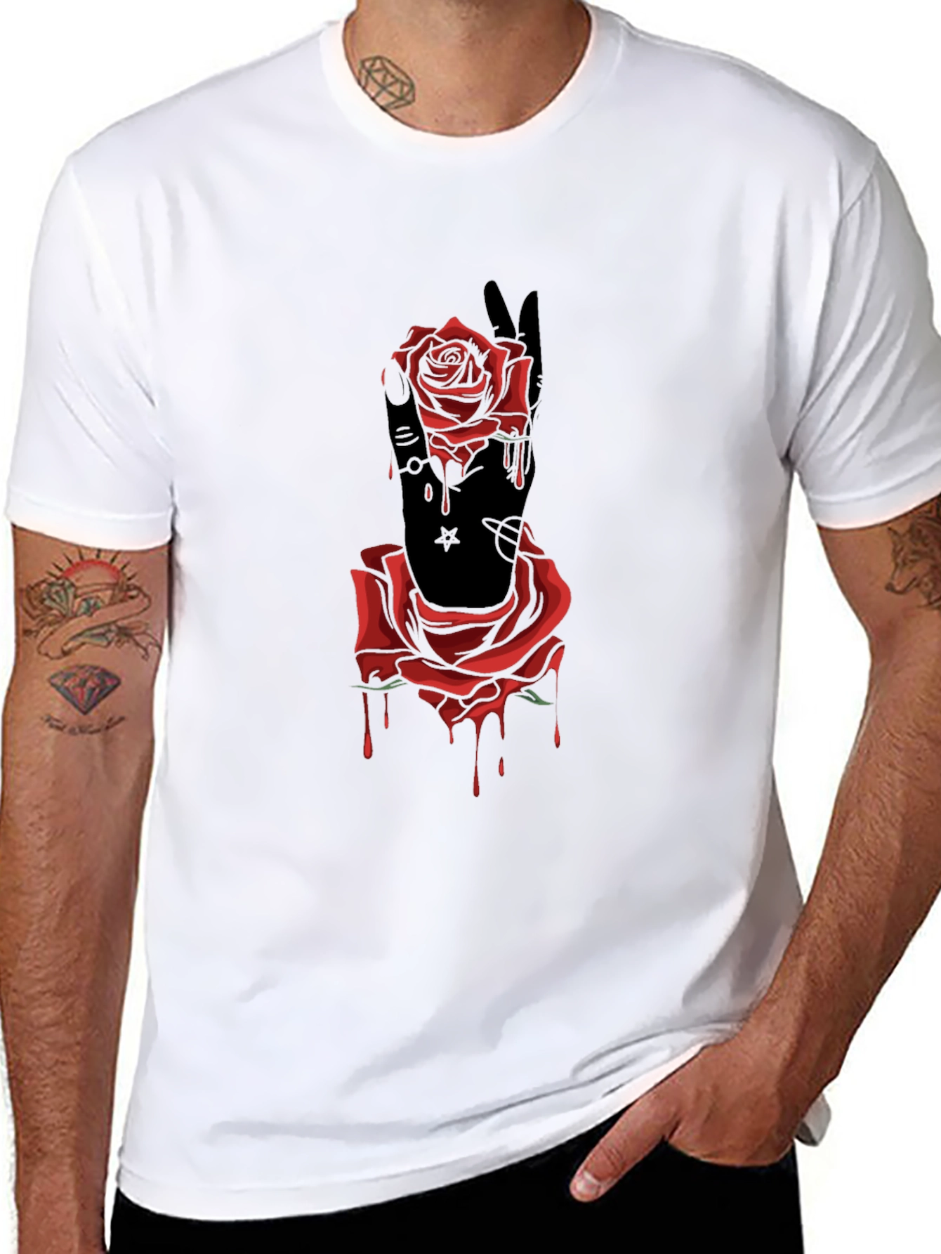 Rose Hand Graphic T-Shirt - Stylish Mens Tee