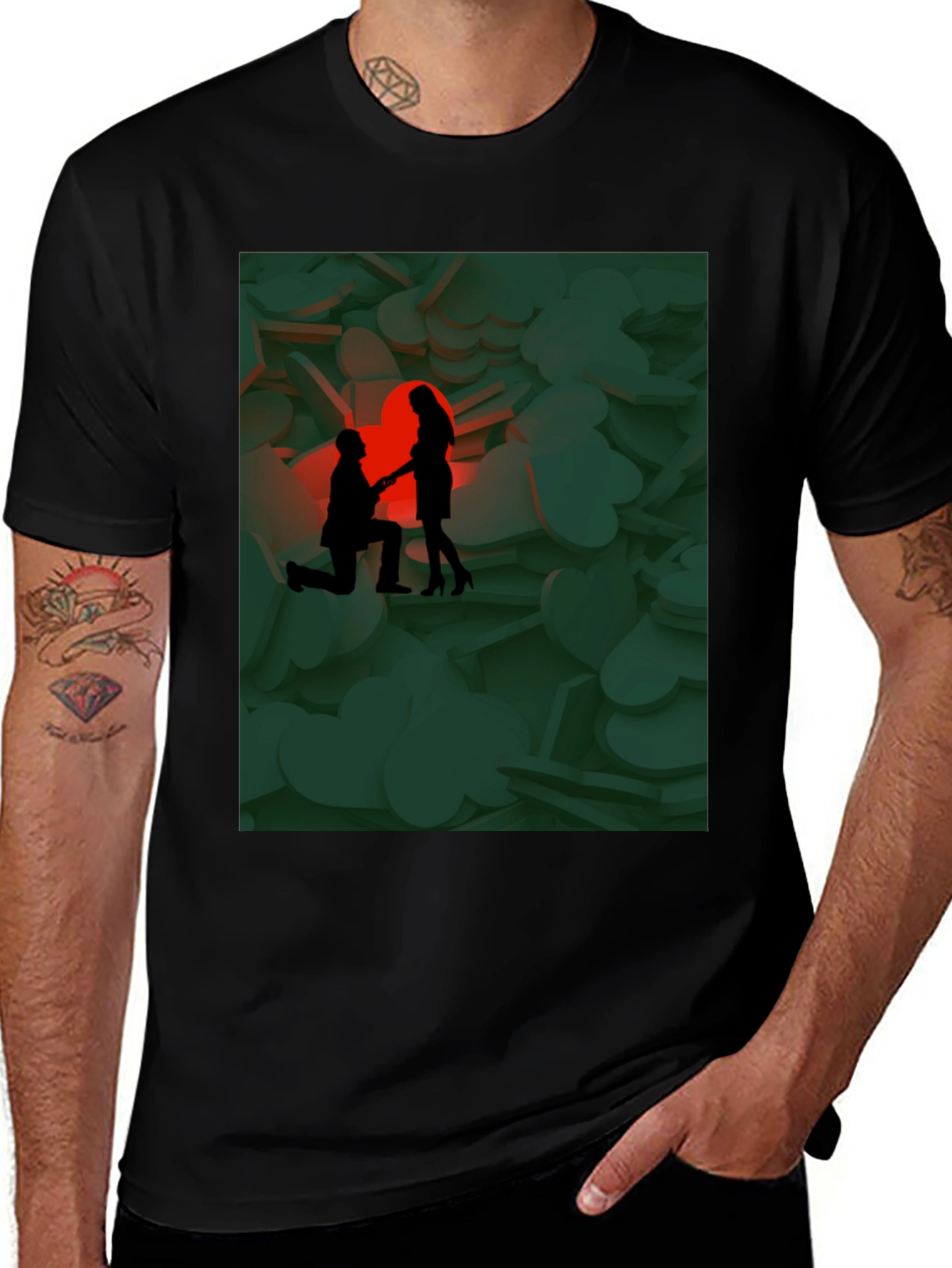 Romantic Proposal Graphic Tee - Stylish Black T-Shirt