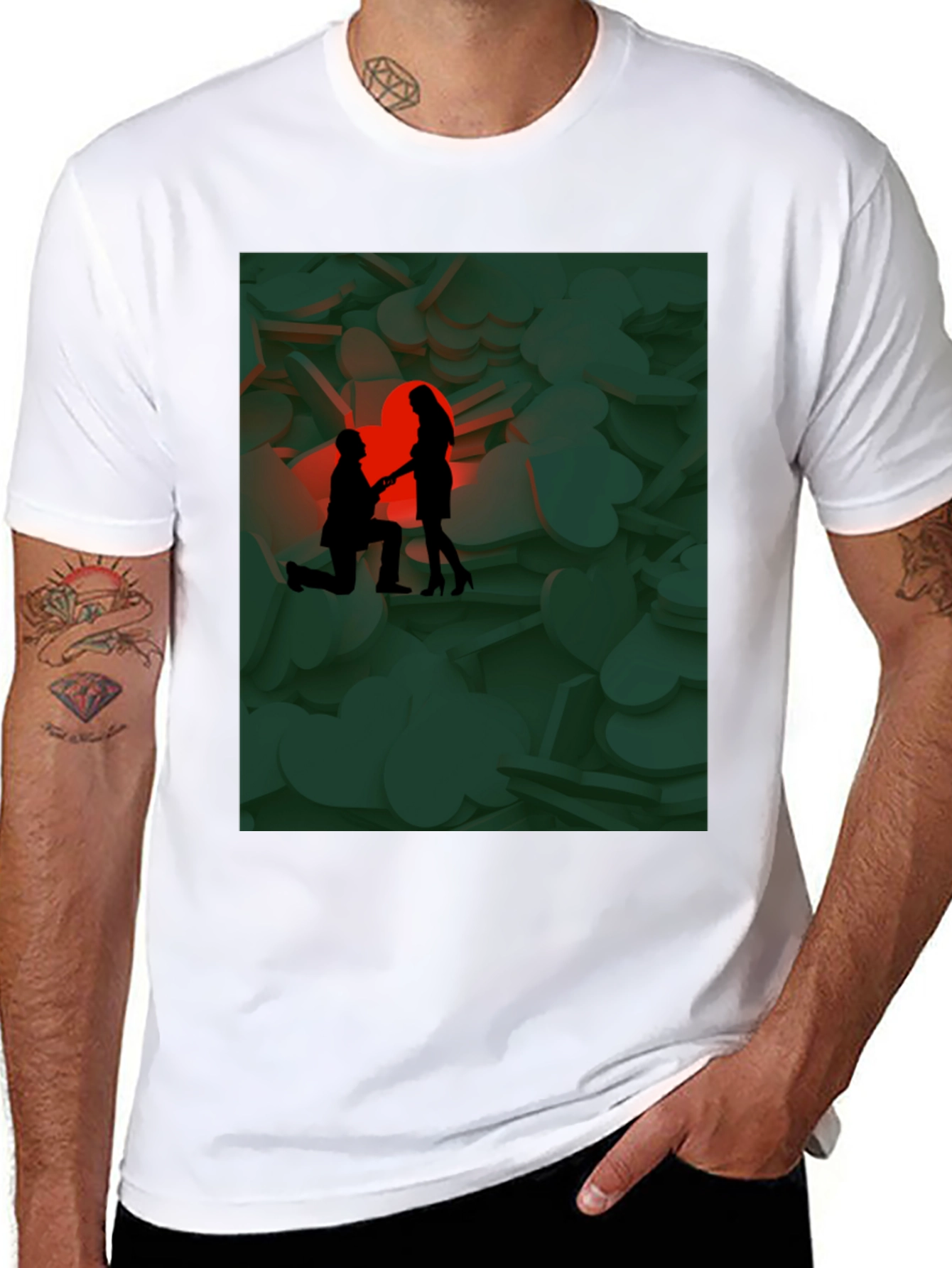 Romantic Proposal Graphic Tee - Stylish Black T-Shirt