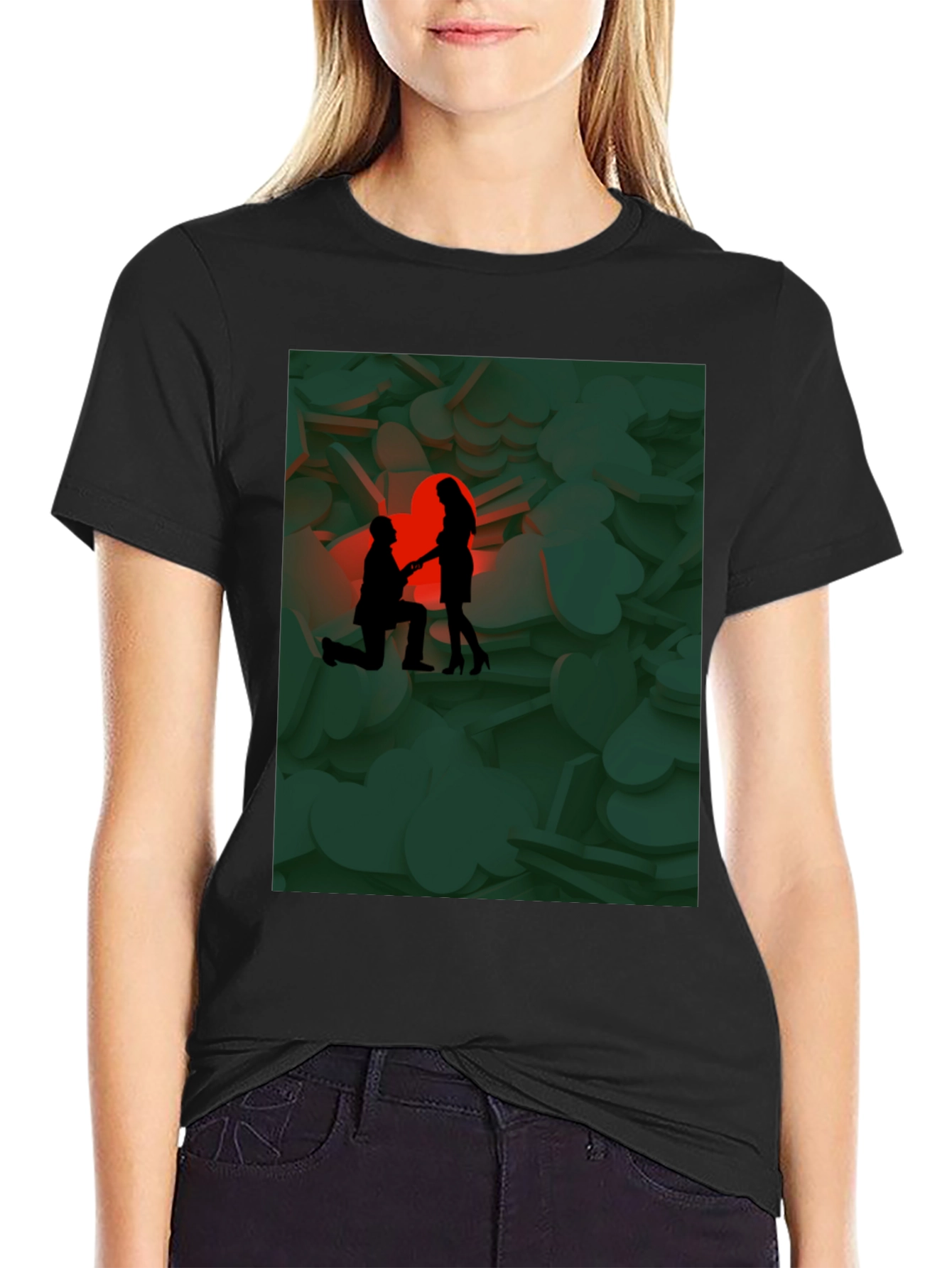 Romantic Proposal Graphic Tee - Stylish Black T-Shirt