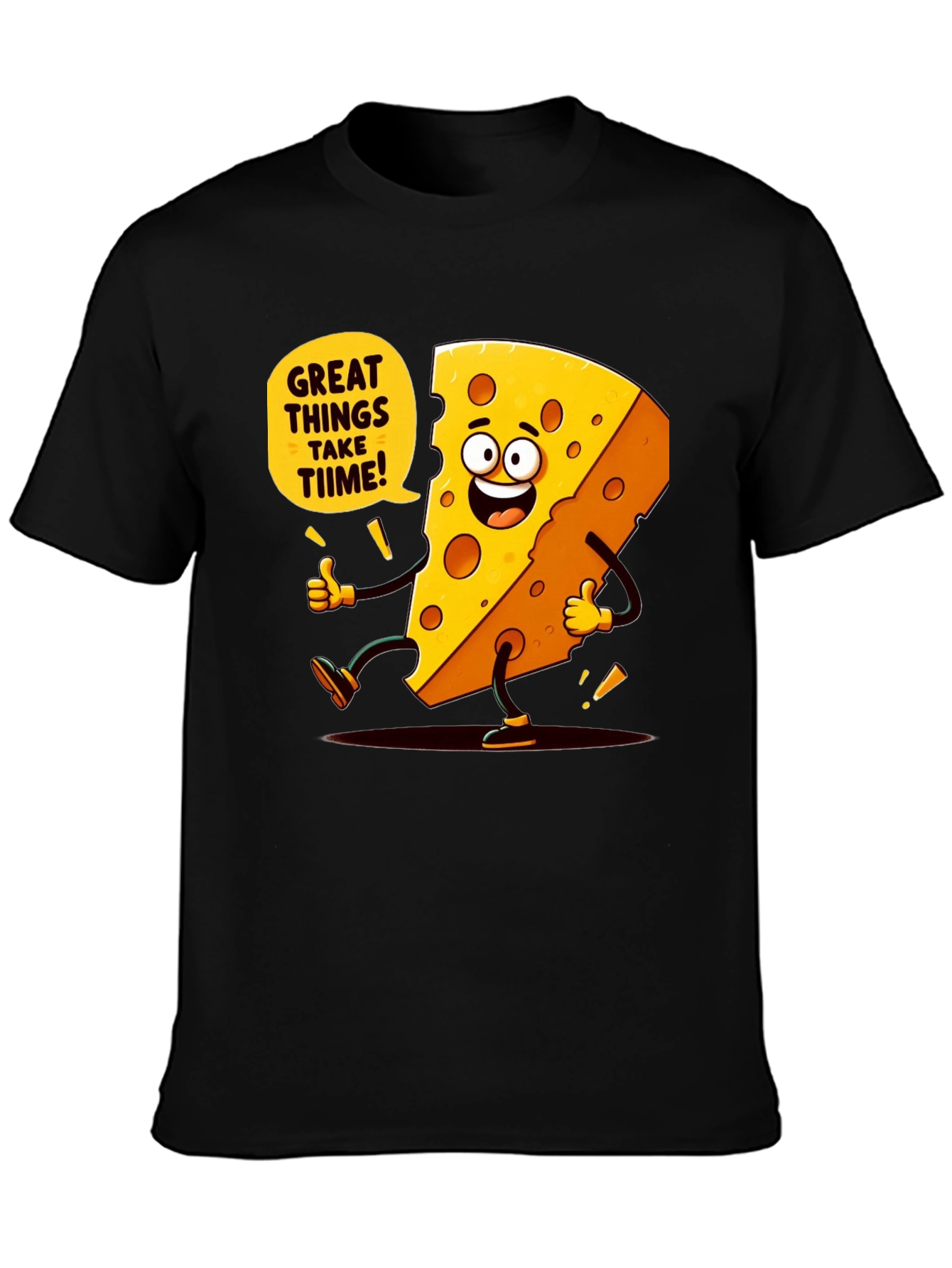 Funny Cheese Cartoon Black T-Shirt