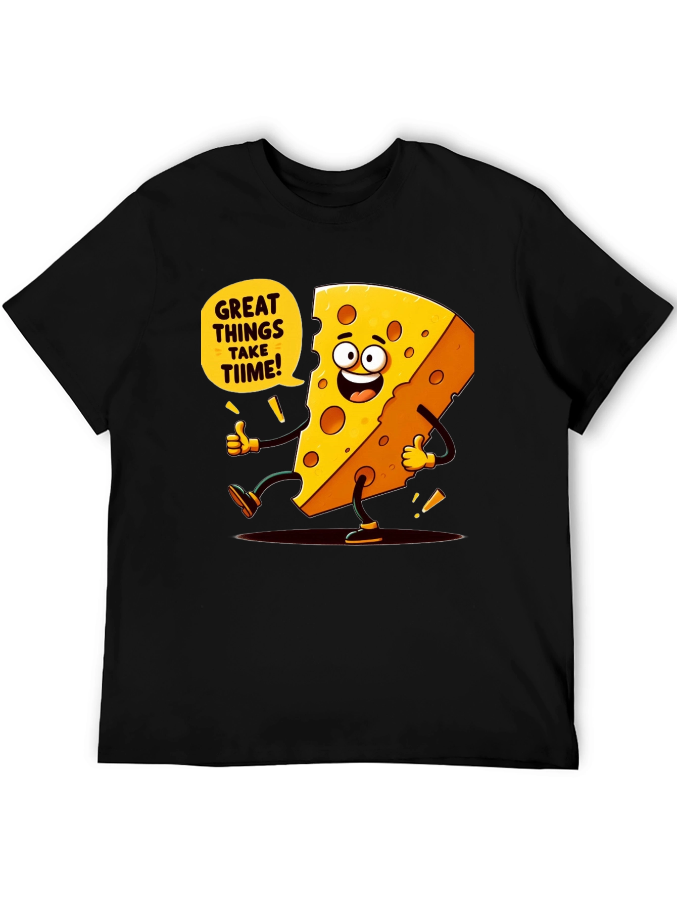Funny Cheese Cartoon Black T-Shirt