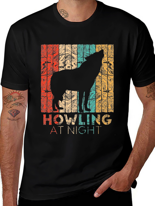 Retro Wolf Howling at Night Graphic T-Shirt